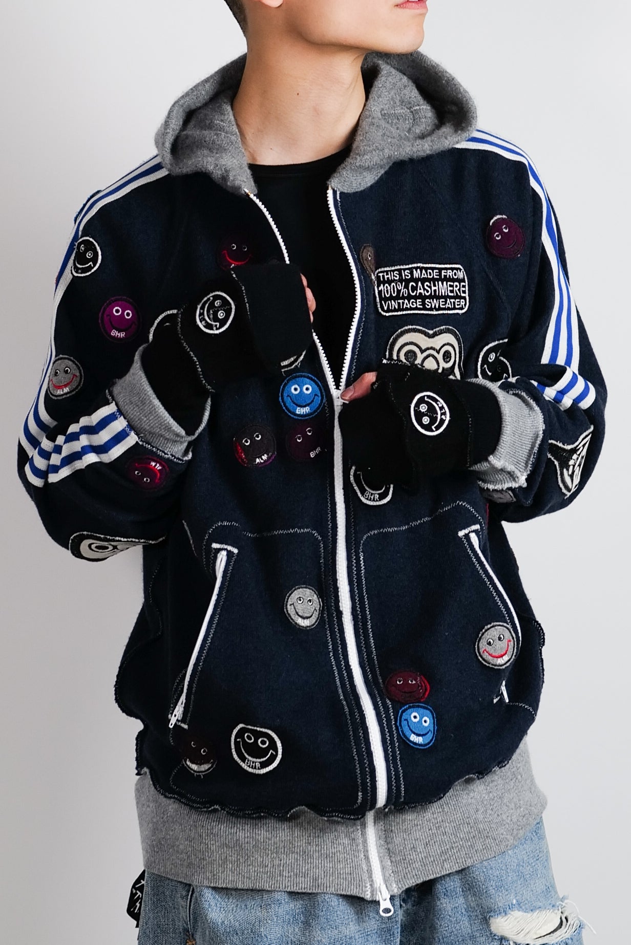 A LOVE MOVEMENT・ア・ラブ・ムーブメント - パーカー・フーディ ALM RECYCLE CASHMERE ZIPUP HOODIE / NAVY