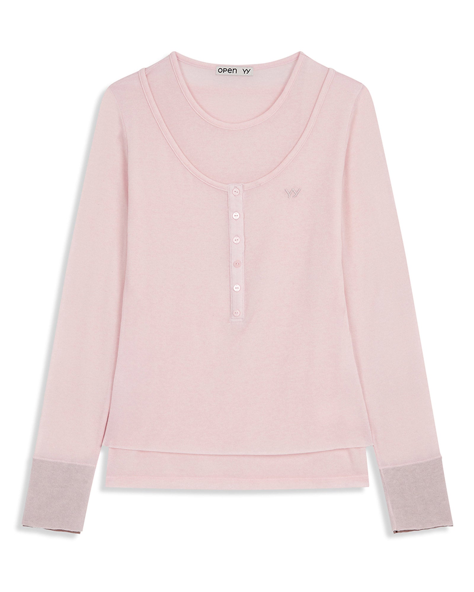 LAYERED HENLEY LOUNGE TEE / PINK