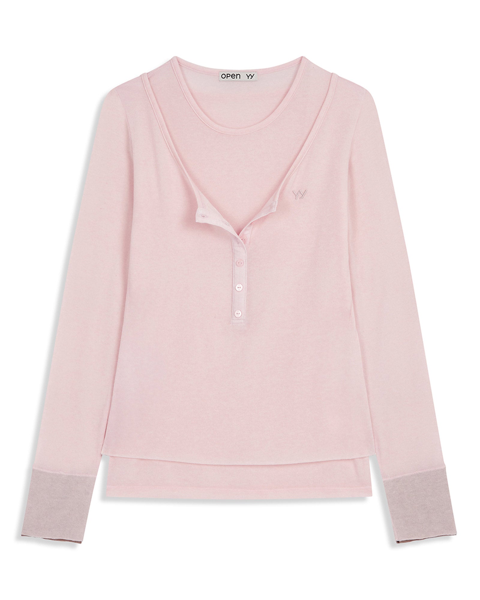 OPEN YY・オープン ワイワイ - L/S Tシャツ LAYERED HENLEY LOUNGE TEE / PINK