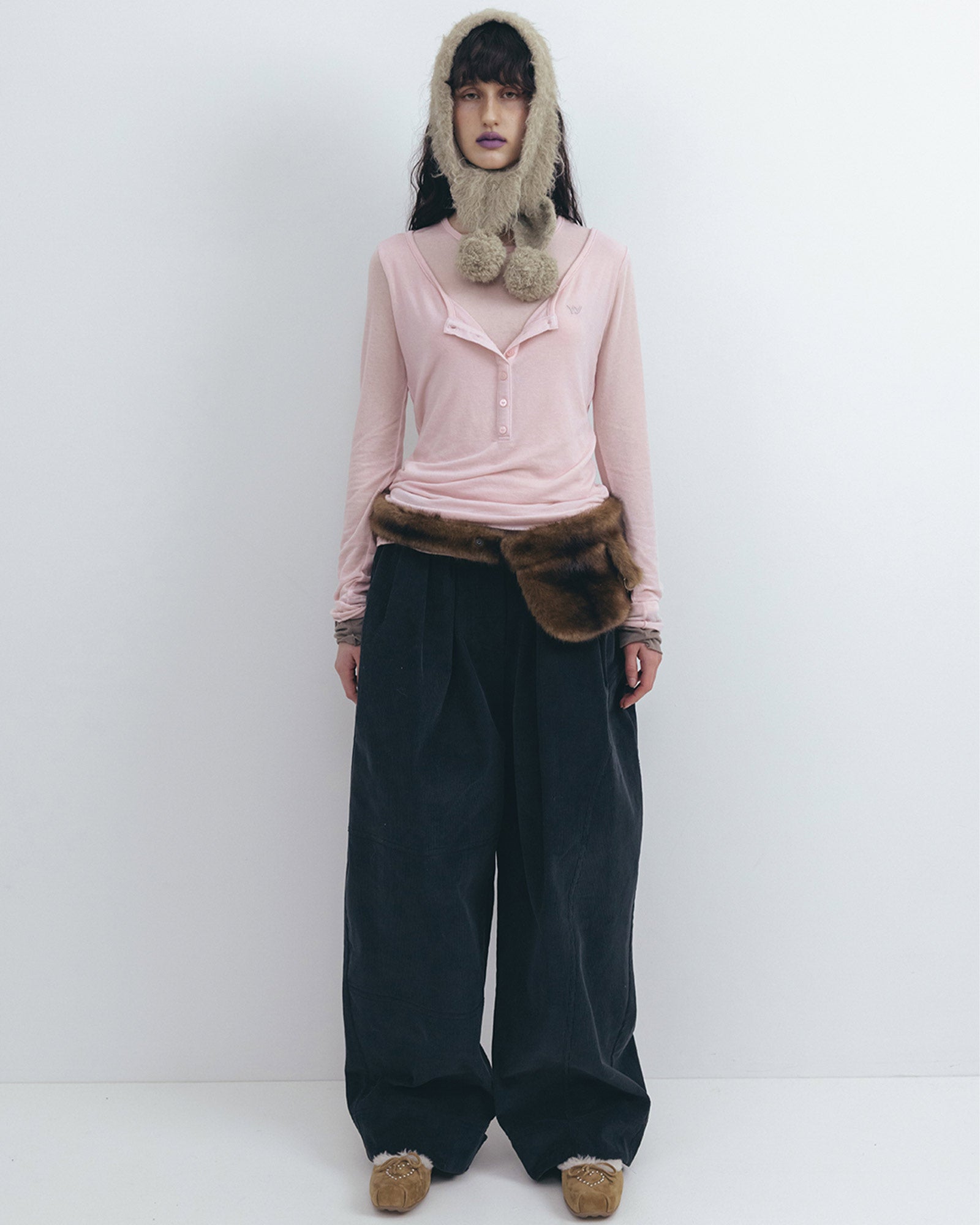 OPEN YY・オープン ワイワイ - L/S Tシャツ LAYERED HENLEY LOUNGE TEE / PINK