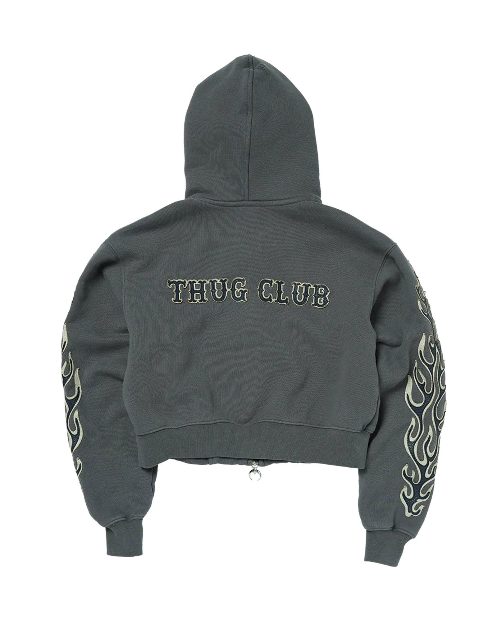 THUG CLUB・サグクラブ - パーカー・フーディ LEATHER FLAME CROPPED HOODED ZIP-UP / GREY
