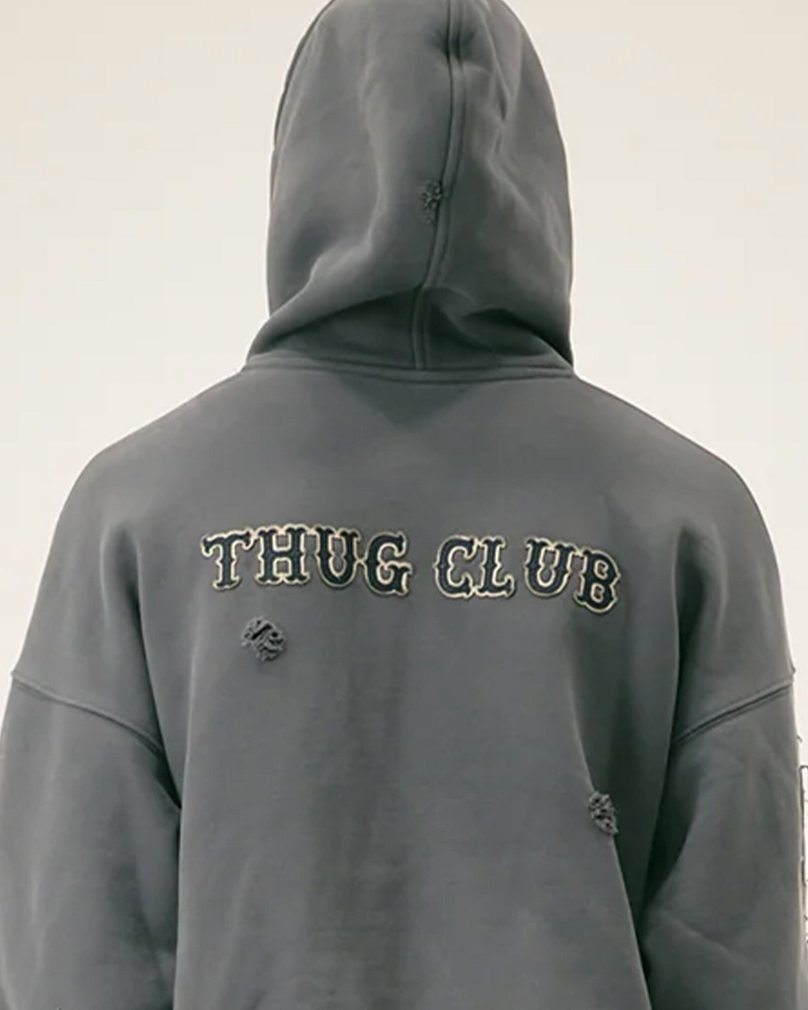 THUG CLUB・サグクラブ - パーカー・フーディ LEATHER FLAME CROPPED HOODED ZIP-UP / GREY