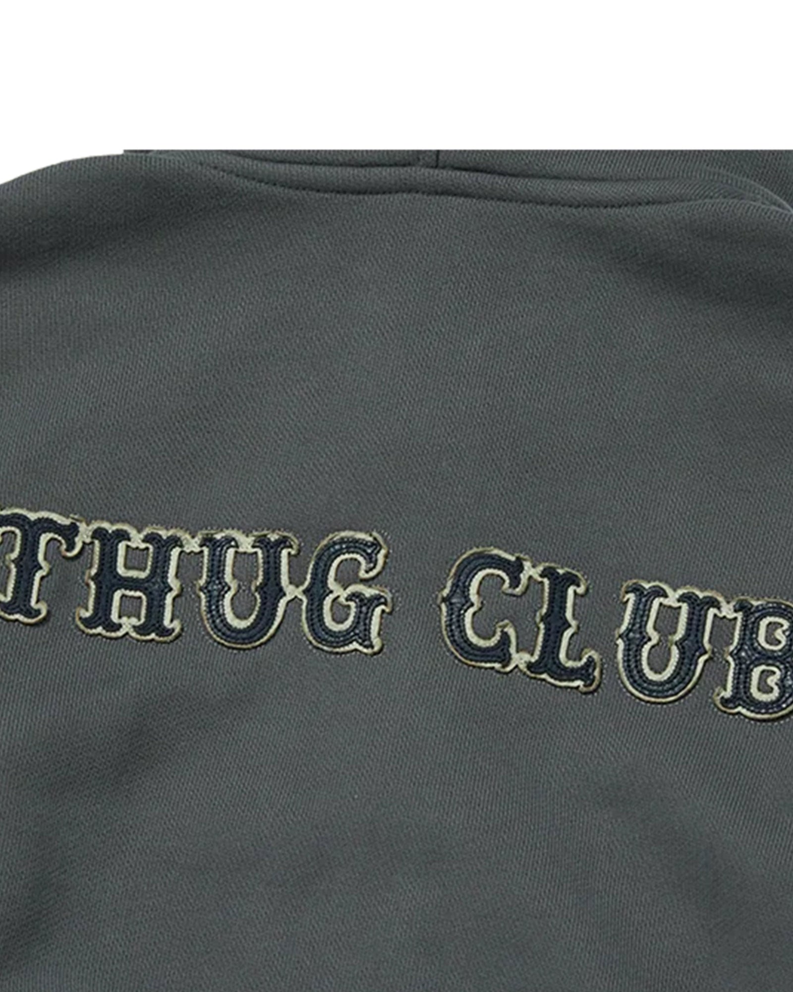 THUG CLUB・サグクラブ - パーカー・フーディ LEATHER FLAME CROPPED HOODED ZIP-UP / GREY