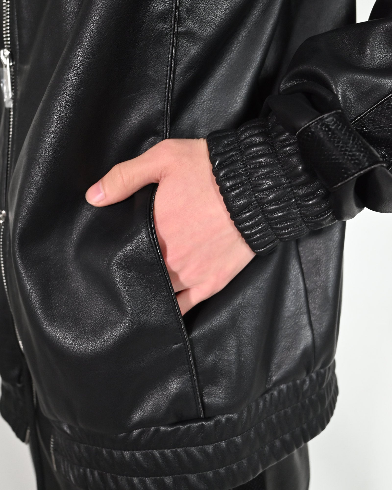 LAST NEST・ラストネスト - レザージャケット FAUX LEATHER TRACK JACKET / BLACK