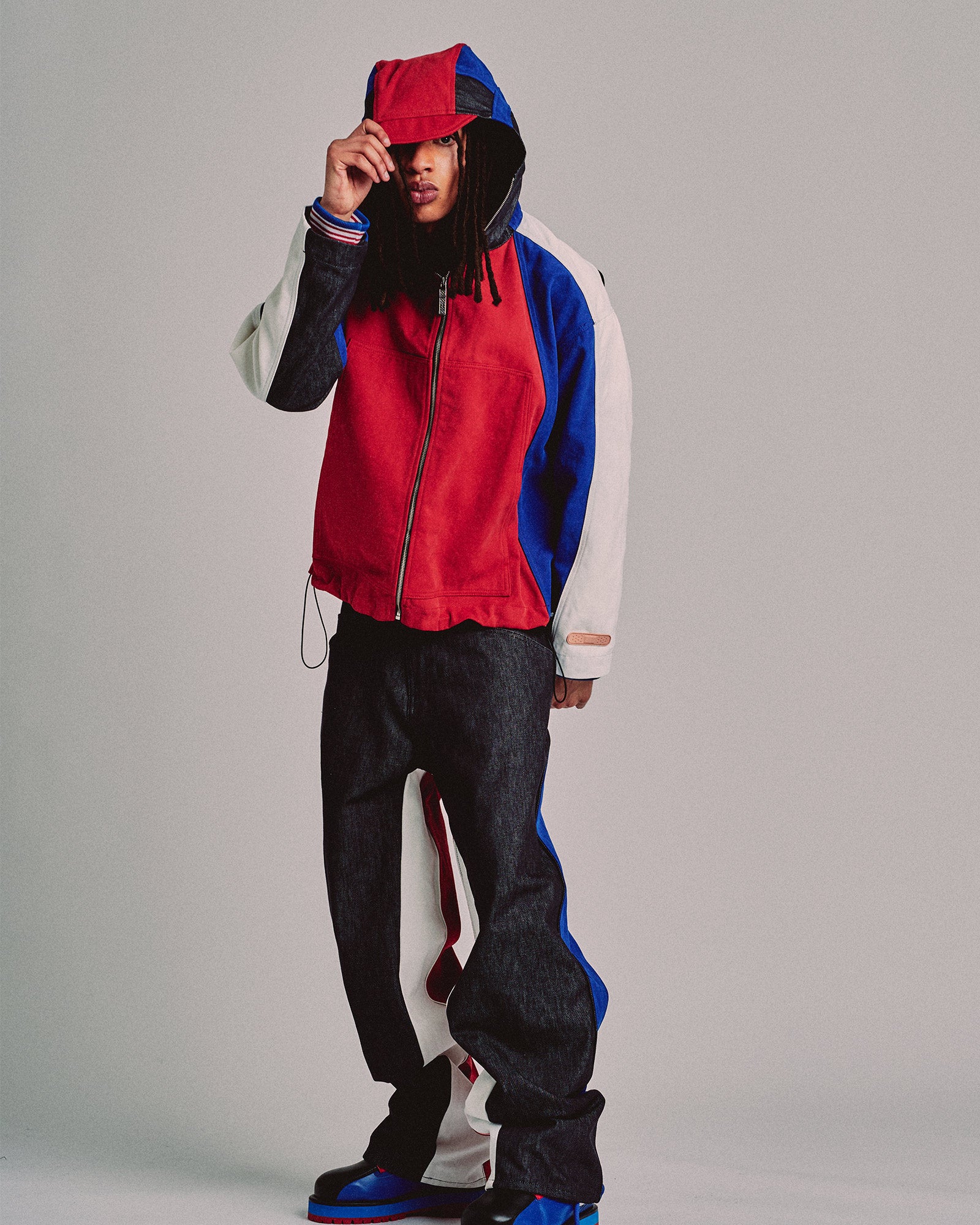 PDF・プロジェクト・ドメニコ・フォルミケッティ - デニムジャケット LOW RIDE JACKET / RED / BLUE