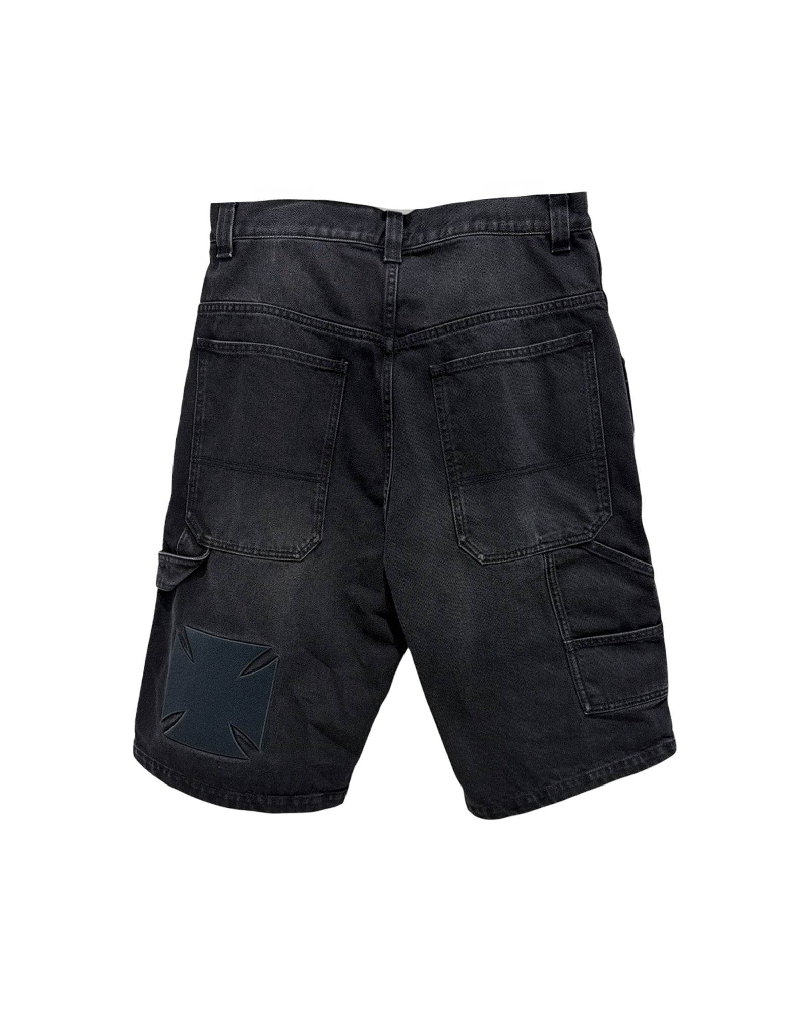 VETEMENTS・ヴェトモン - デニムパンツ APLIQUE BIKER CROSS HIP-HOP DENIM SHORTS / WASHED BLACK