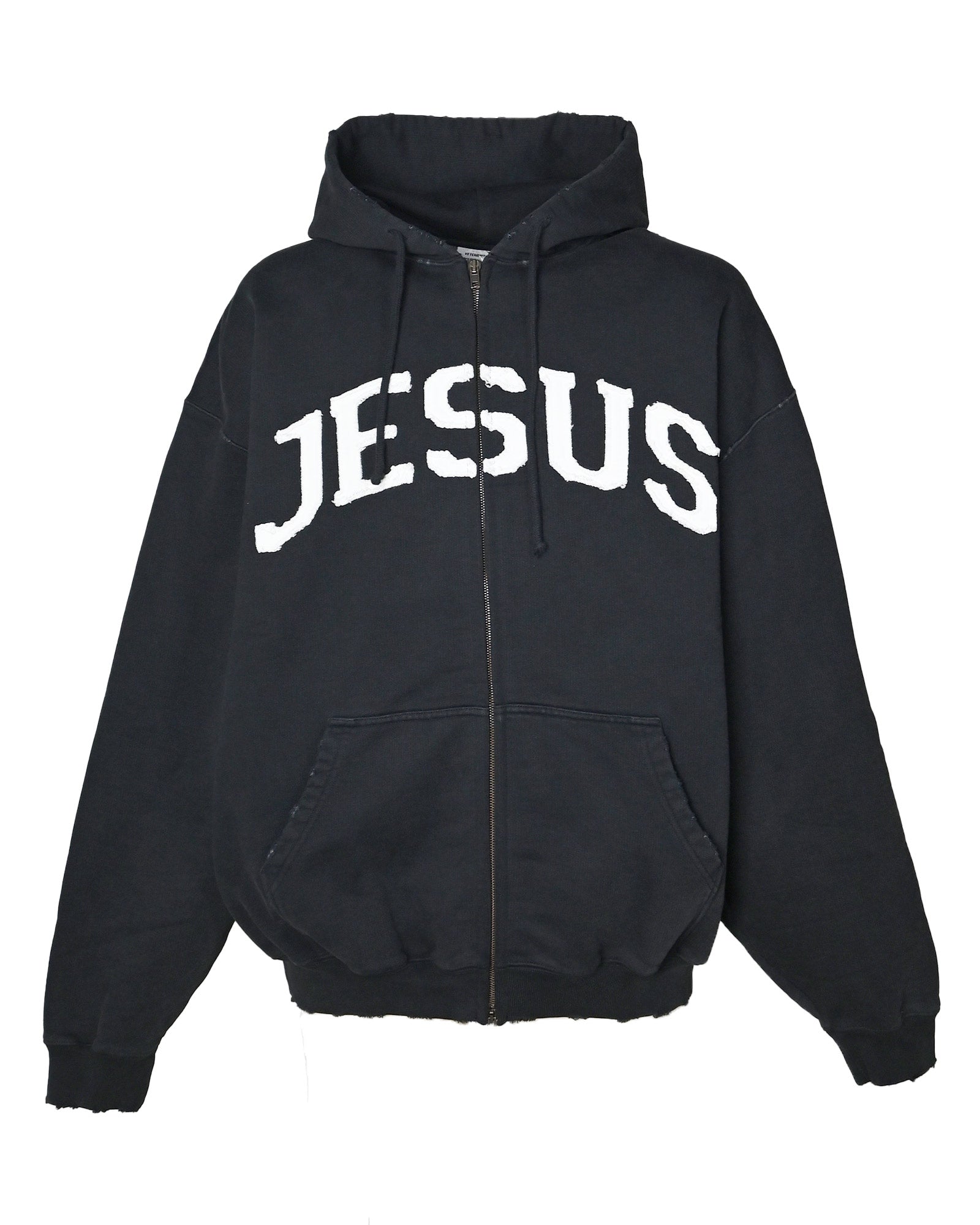 JESUS CHRIST ZIP-UP HOODIE / WASHED-OUT BLACK