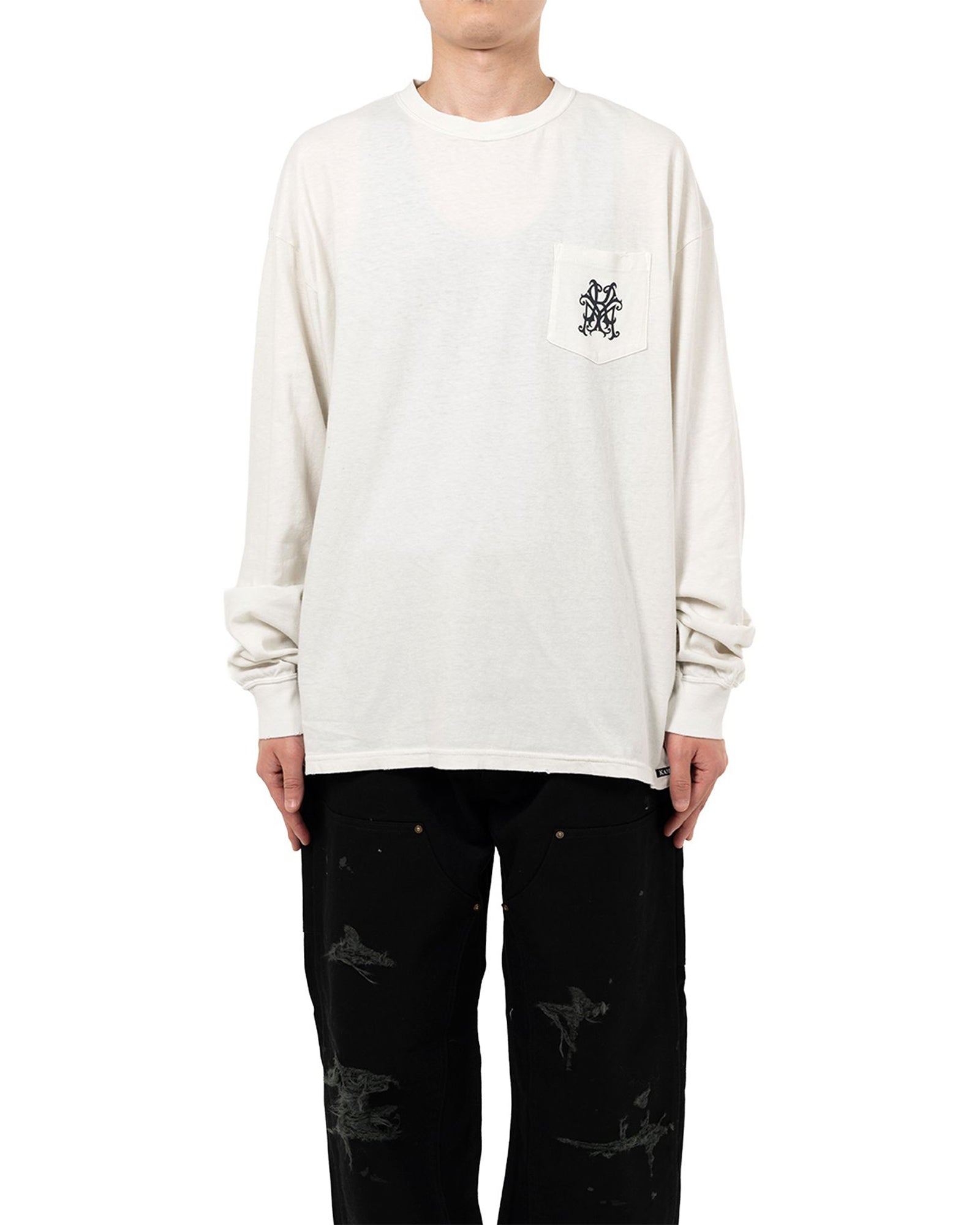 KAMIYA・カミヤ - L/S Tシャツ “MESSENGER BIRD” DISTRESSED L/S POCKET TEE / WHITE