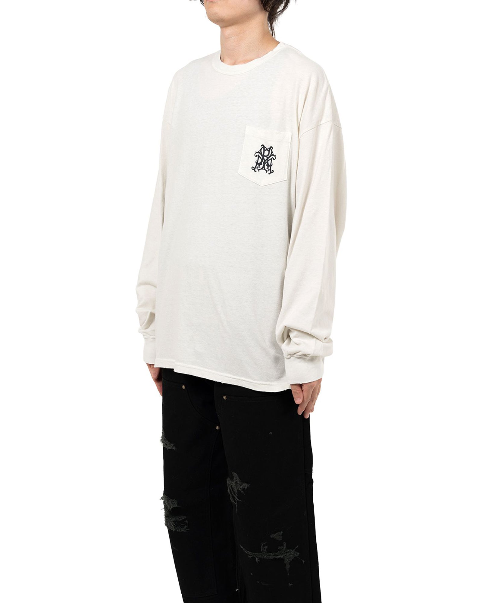 KAMIYA・カミヤ - L/S Tシャツ “MESSENGER BIRD” DISTRESSED L/S POCKET TEE / WHITE