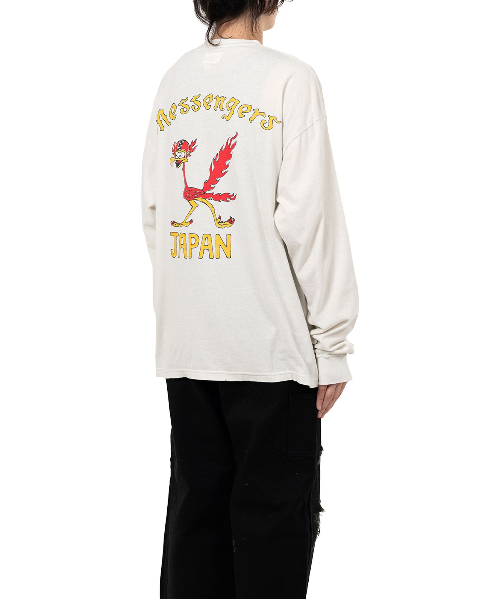 KAMIYA・カミヤ - L/S Tシャツ “MESSENGER BIRD” DISTRESSED L/S POCKET TEE / WHITE