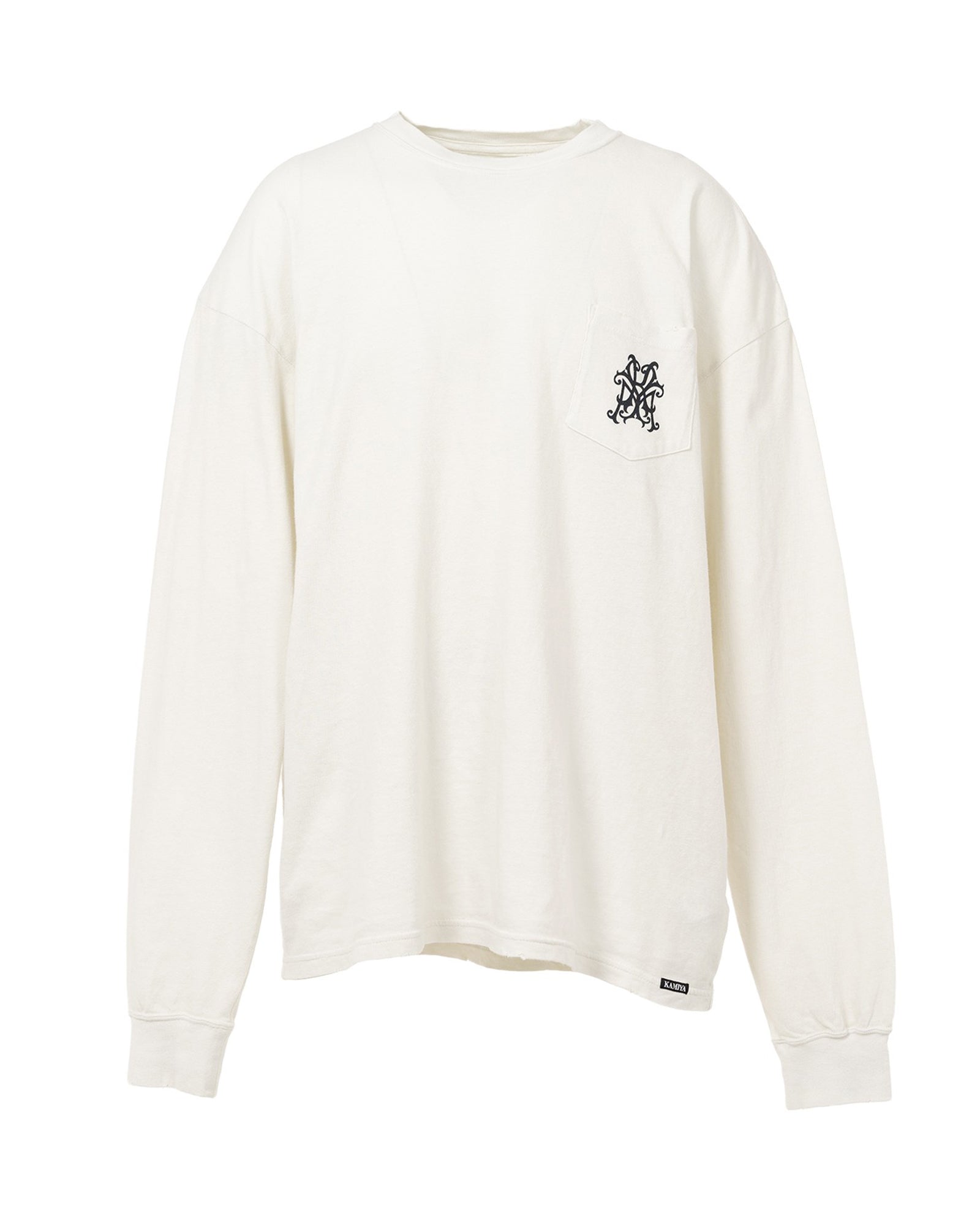 “MESSENGER BIRD” DISTRESSED L/S POCKET TEE / WHITE