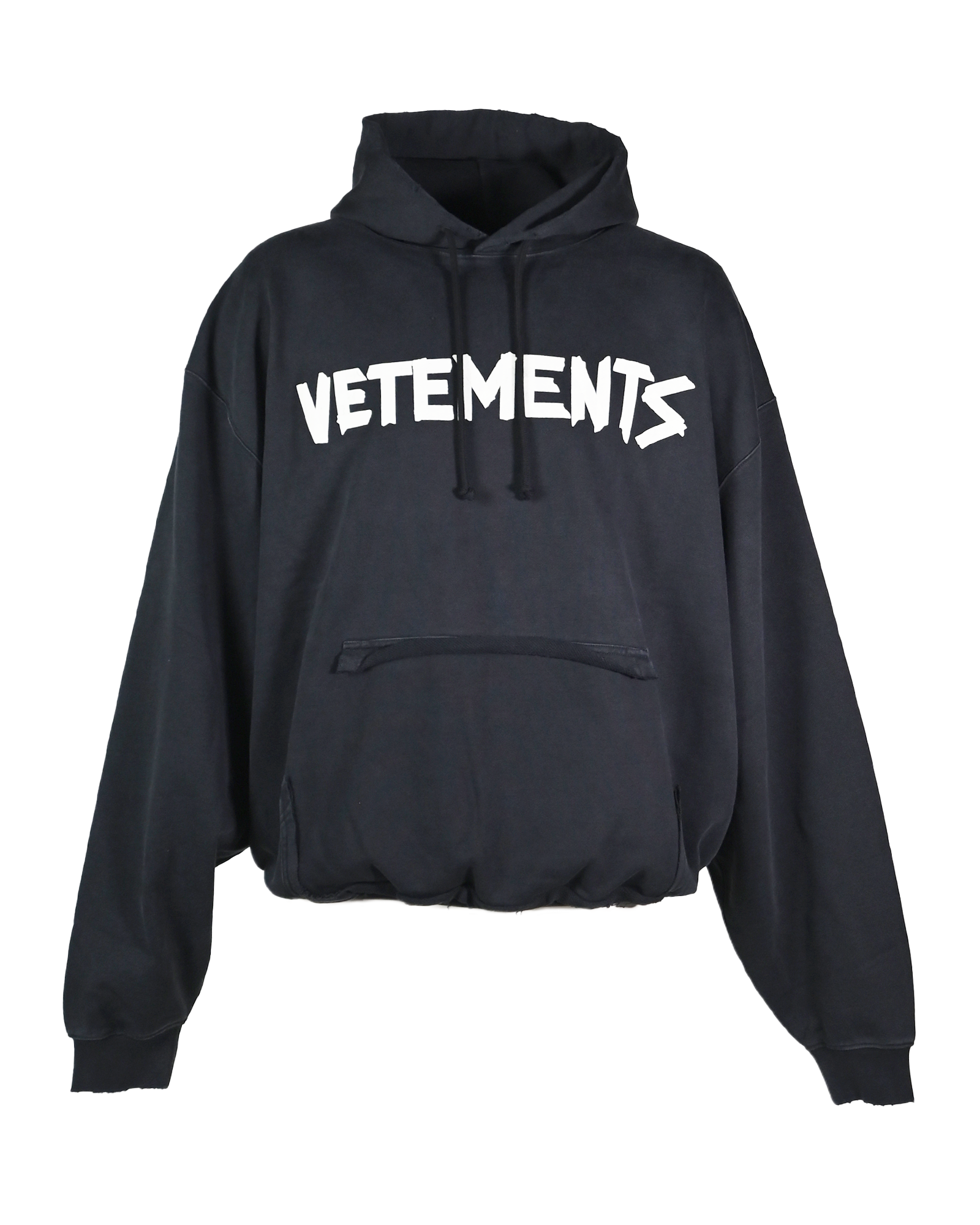 VETEMENTS・ヴェトモン - パーカー・フーディ TAPE LOGO DESTROYED HOODIE / FADED BLACK