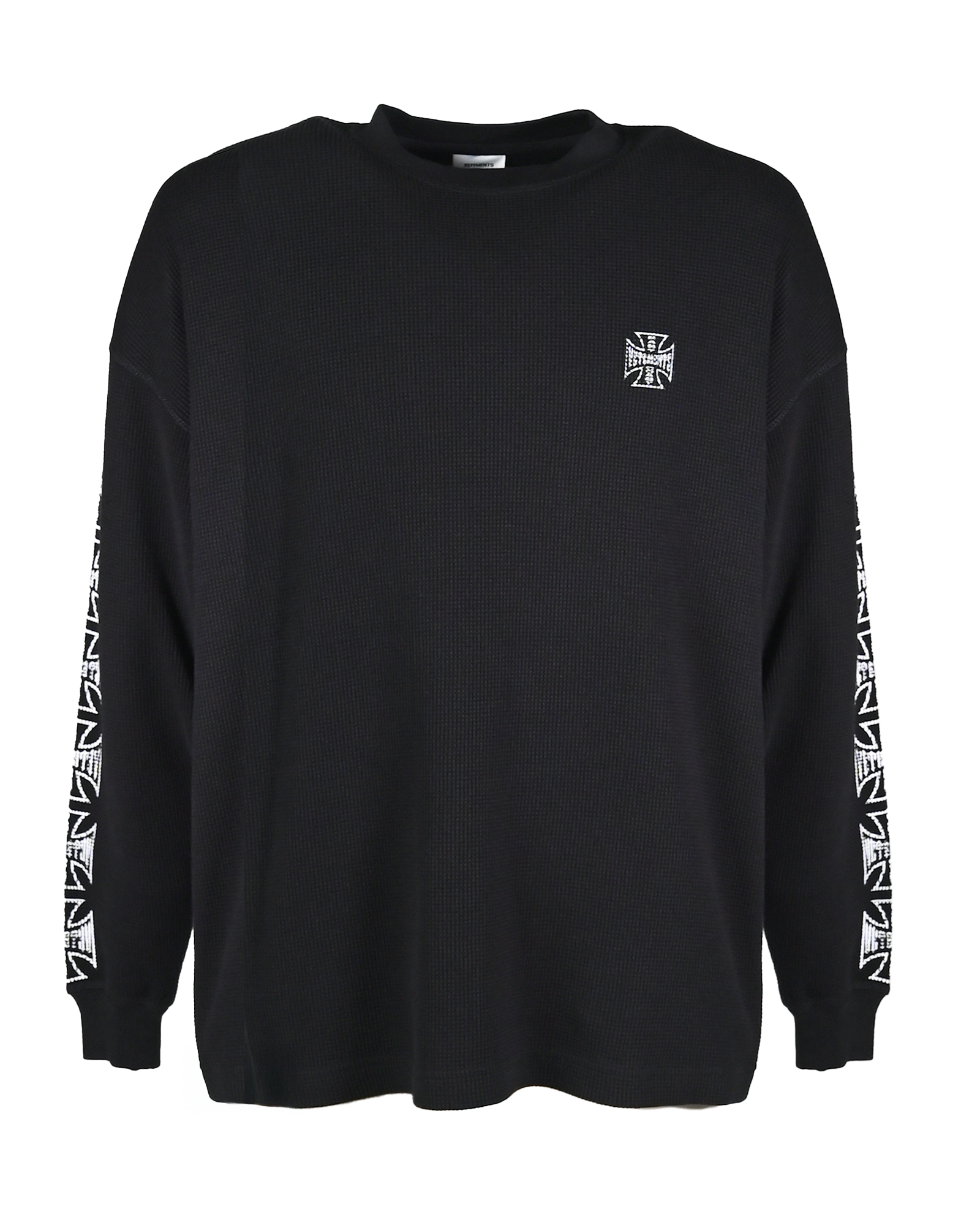 VETEMENTS・ヴェトモン - L/S Tシャツ BIKER CROSS LOGO WAFFLE LONGSLEEVE / WASHED BLACK
