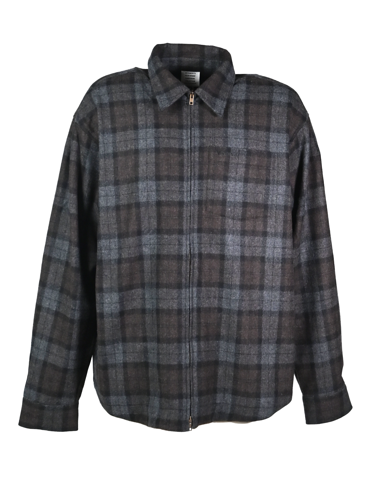 VETEMENTS・ヴェトモン - シャツ ZIP-UP FLANNEL SHIRT / BLACK CHECK