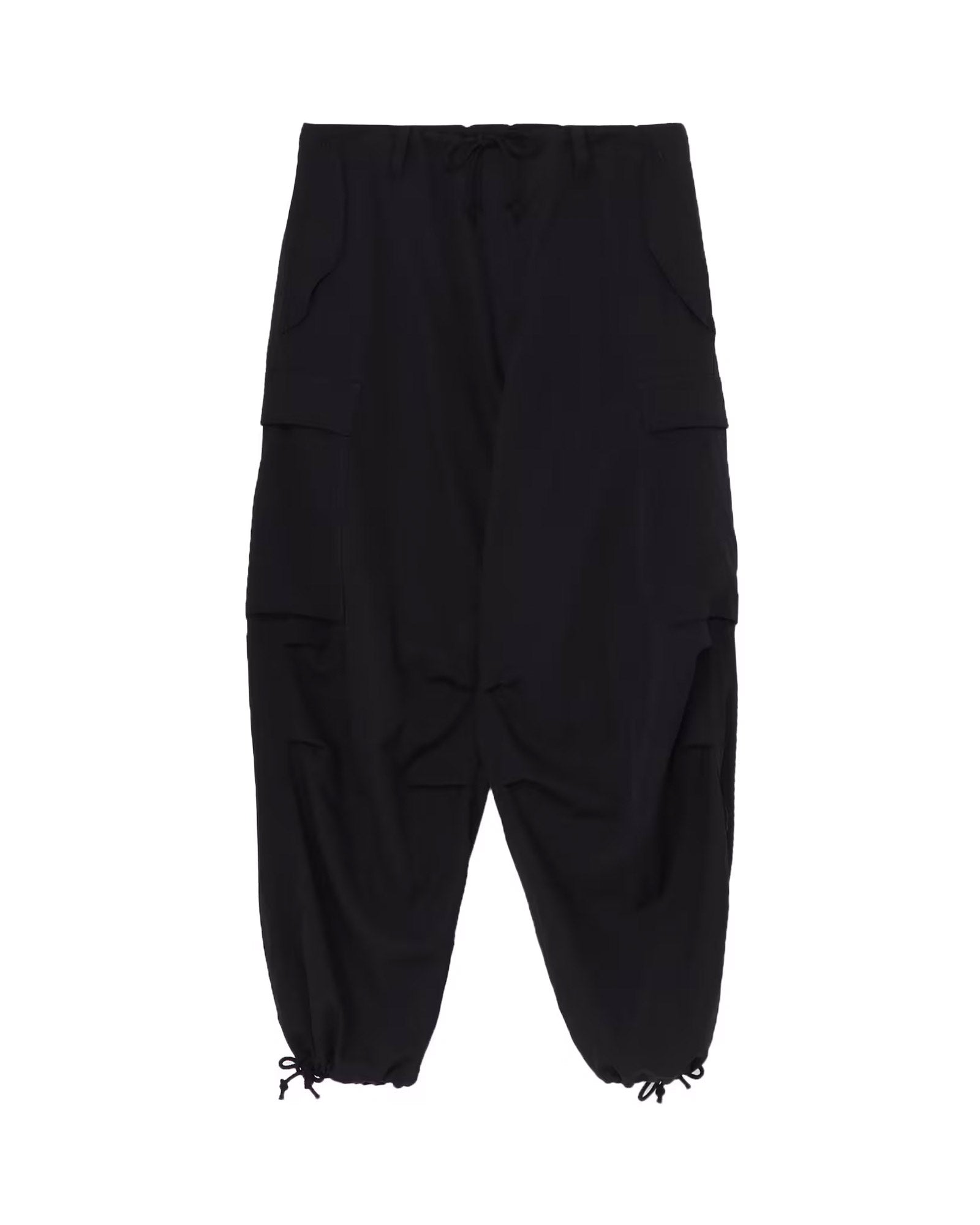WOOL GABARDINE CARGO PANTS / BLACK