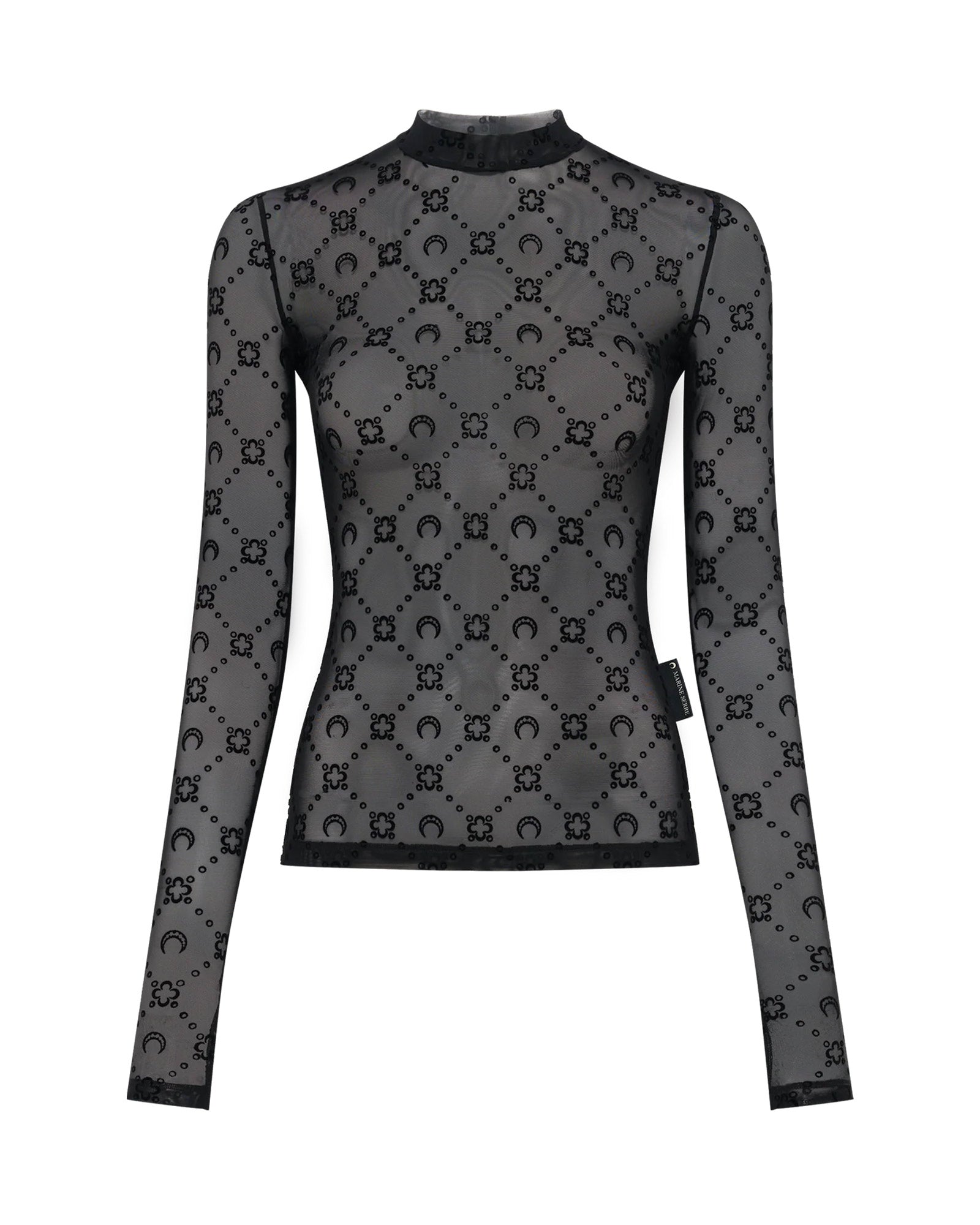 MOONOGRAM MESH FLOCK LS HIGHNECK TOP / BLACK