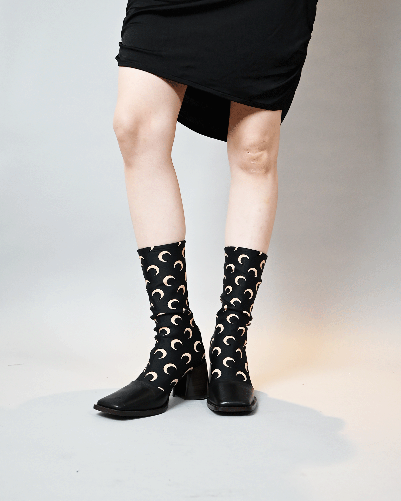 Marine Serre × REGENERATED ALL OVER MOON JERSEY ANKLE BOOTS / BLACK