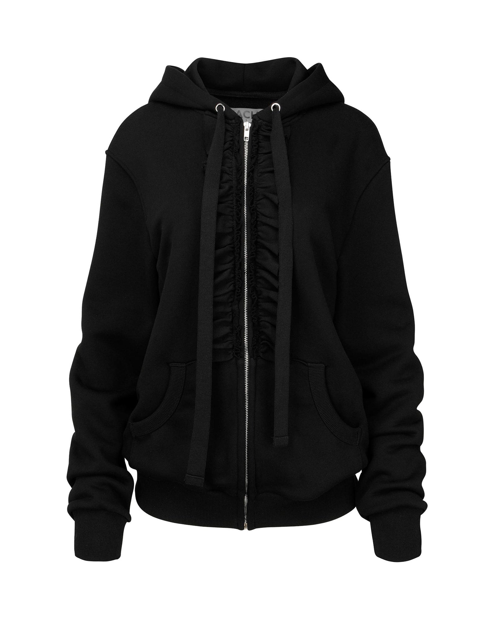 RUFFLE HOODIE ZIP-UP / BLACK