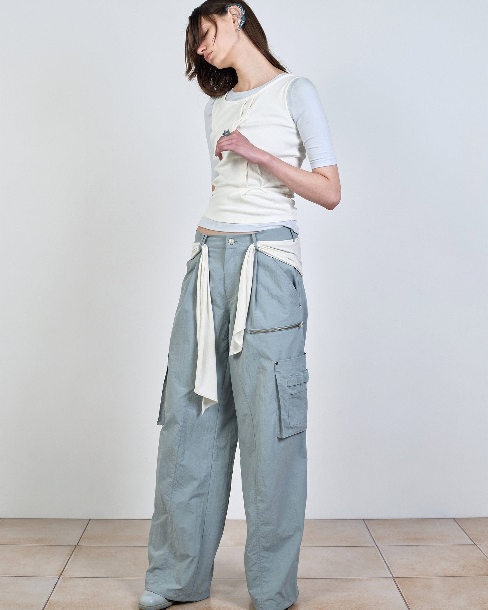 NACHE・Nache -  MIXED LAYERED TIE JOGGER PANTS (UNISEX) / LIGHT BLUE