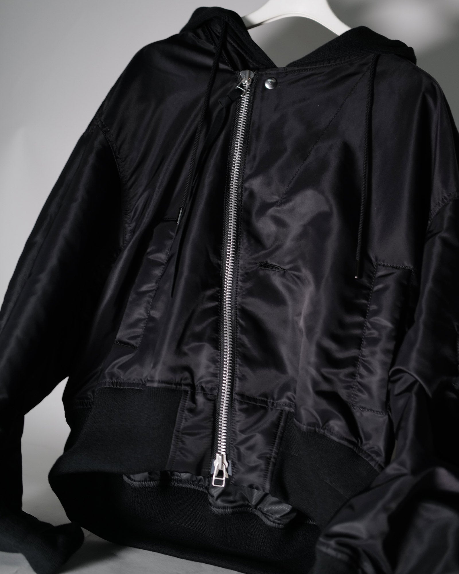 Tamme・タム - ナイロンジャケット NOTCHED LAPEL HOOD MA-1 / BLACK