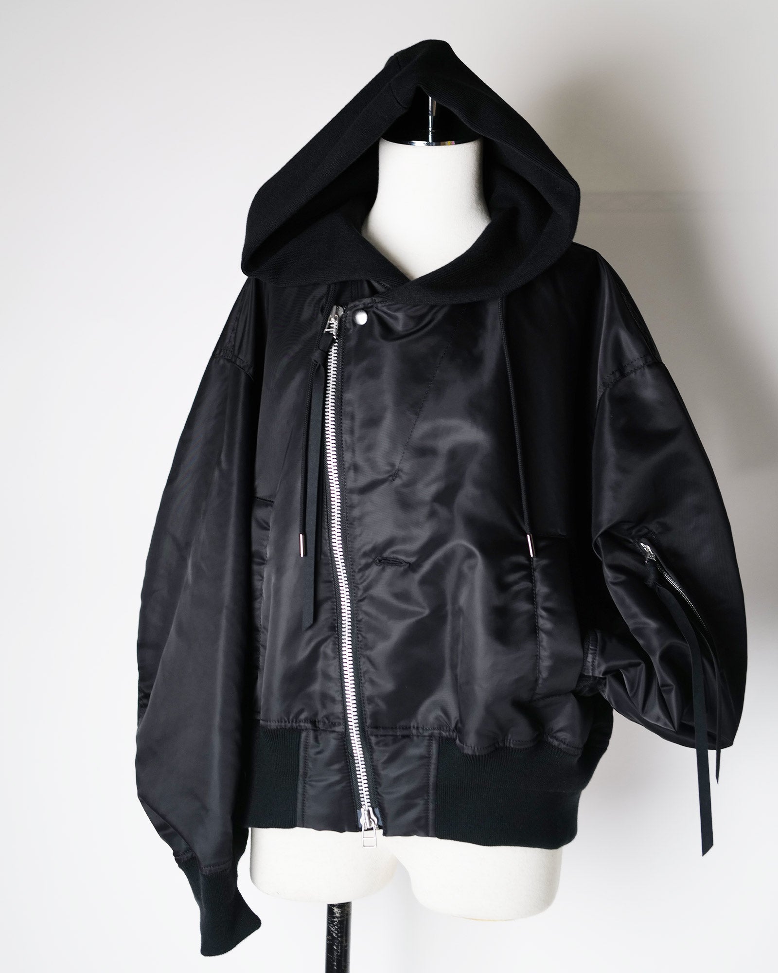 Tamme・タム - ナイロンジャケット NOTCHED LAPEL HOOD MA-1 / BLACK