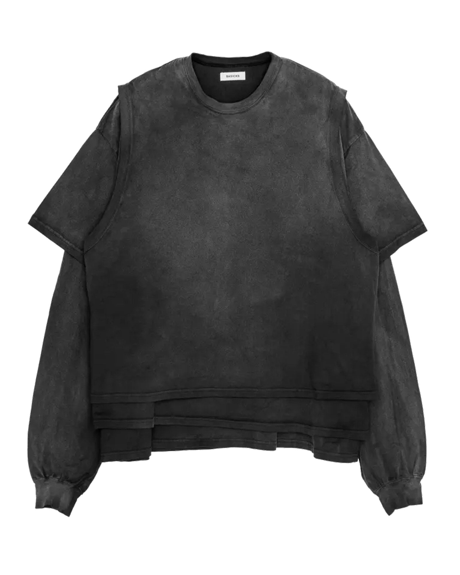 BASICKS・ベイシックス - L/S Tシャツ PIGMENTED 3 LAYERED T-SHIRT / FADE BLACK