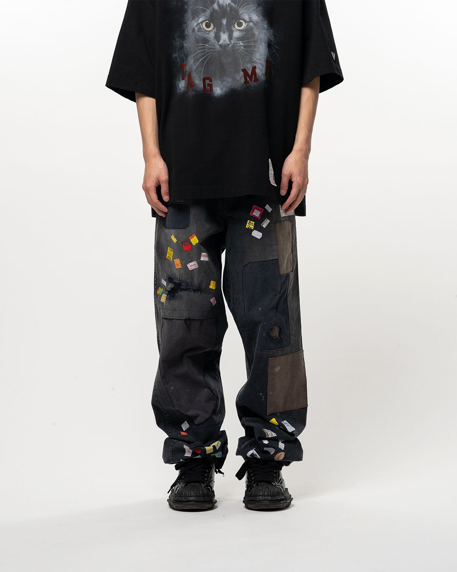 MIHARA YASUHIRO・ミハラヤスヒロ - デニムパンツ PRICE STICKER REPAIRED PANTS / BLACK