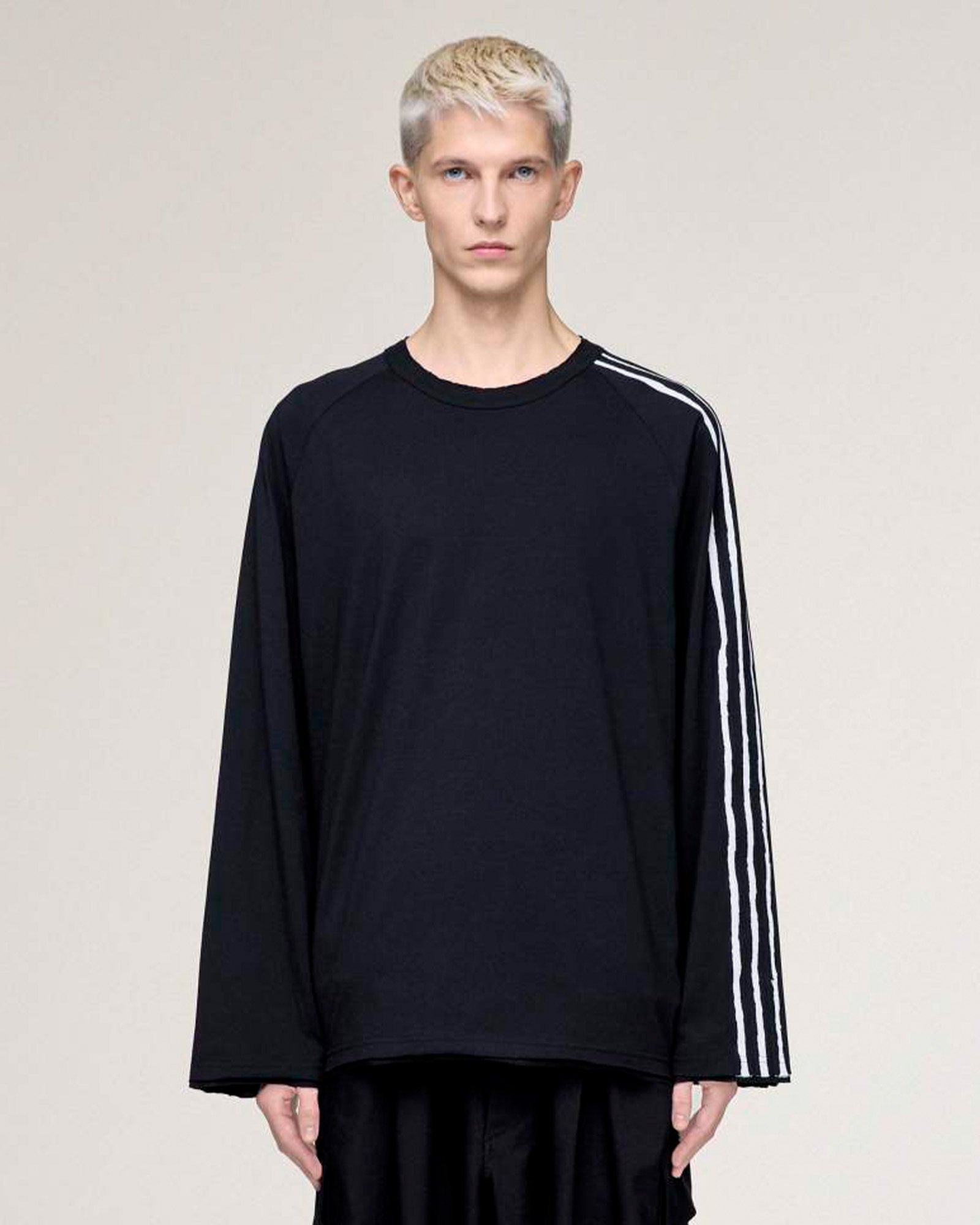 Y-3・ワイスリー - L/S Tシャツ RAW EDGE 3 STRIPES LONG SLEEVE TEE / BLACK