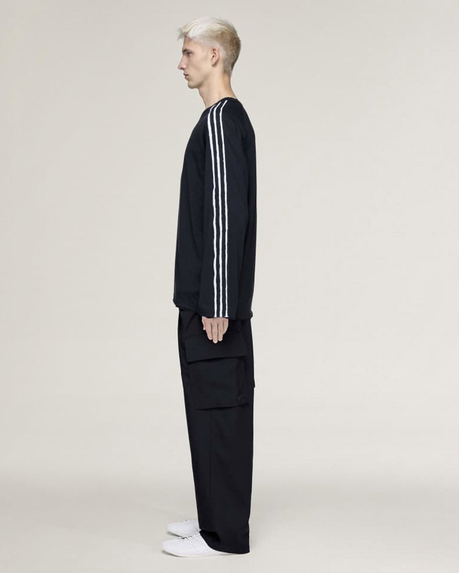 Y-3・ワイスリー - L/S Tシャツ RAW EDGE 3 STRIPES LONG SLEEVE TEE / BLACK