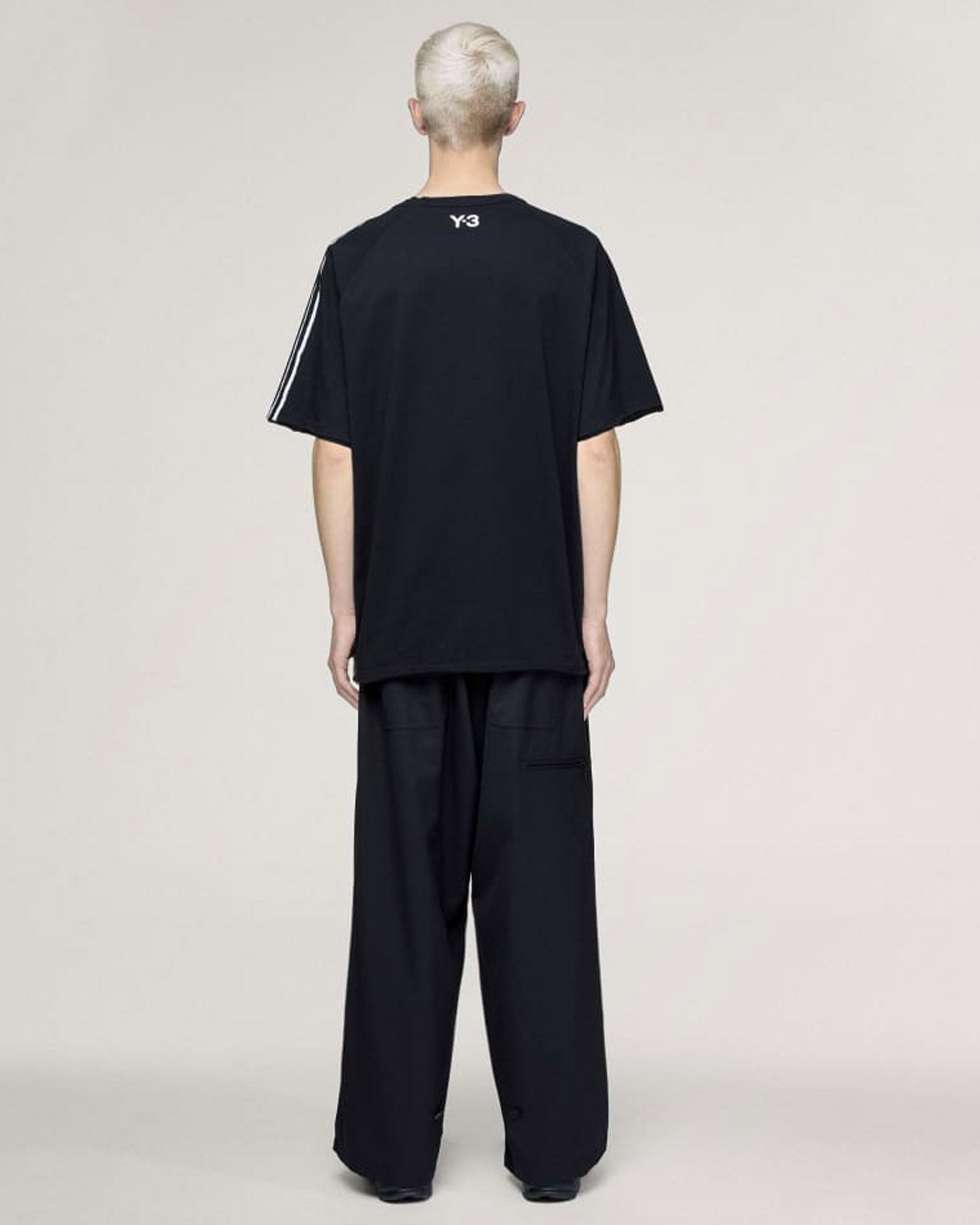 Y-3・韦斯利 -  RAW EDGE 3 STRIPES SHORT SLEEVE TEE / BLACK