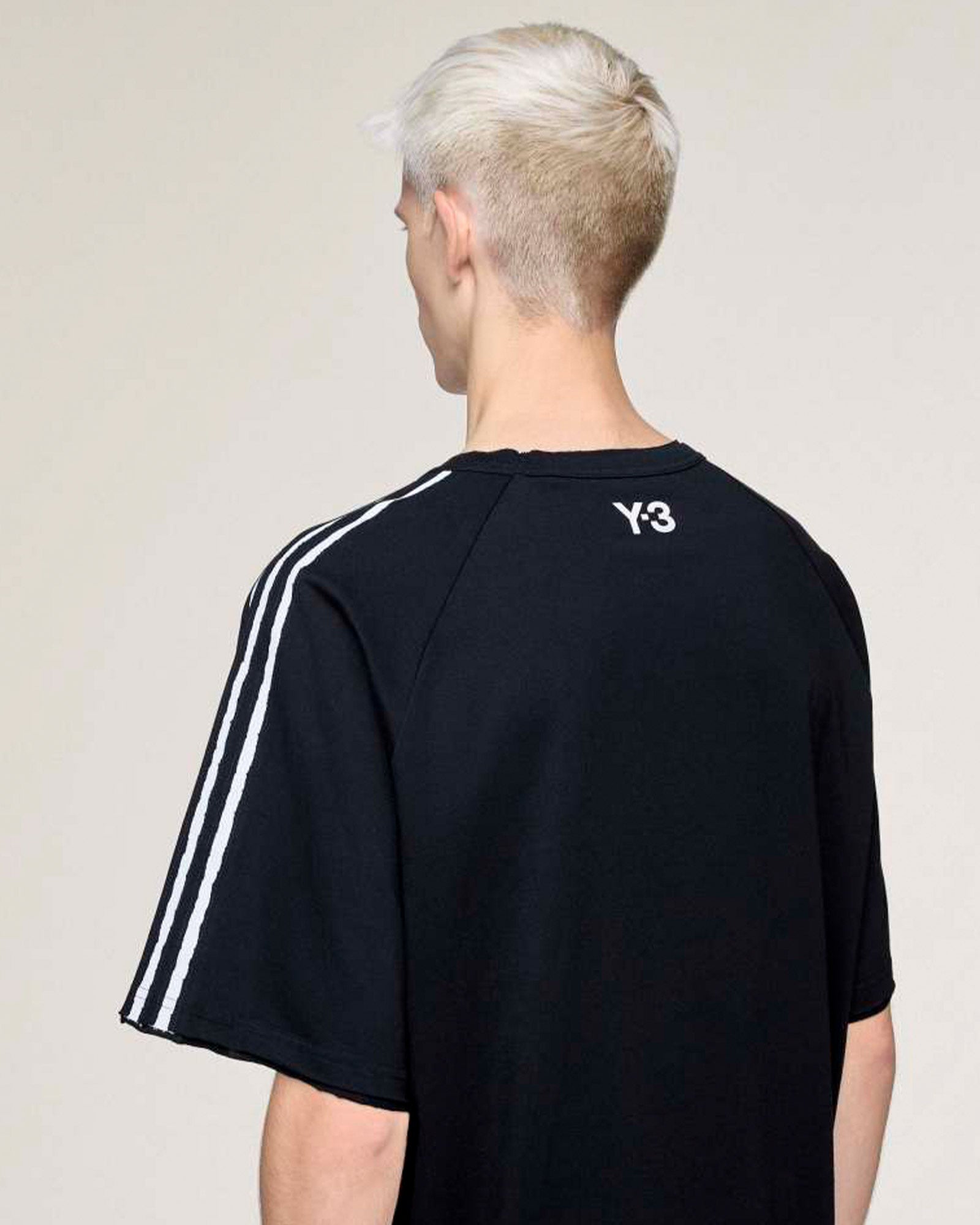 Y-3・韦斯利 -  RAW EDGE 3 STRIPES SHORT SLEEVE TEE / BLACK