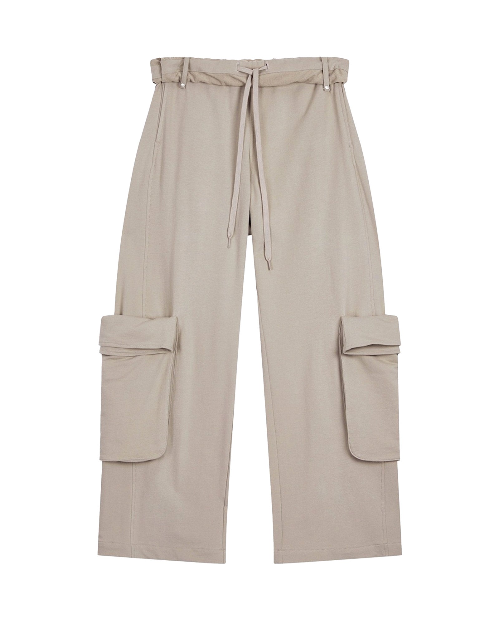 ROLLED WAIST SWEAT CARGO PANTS / BEIGE