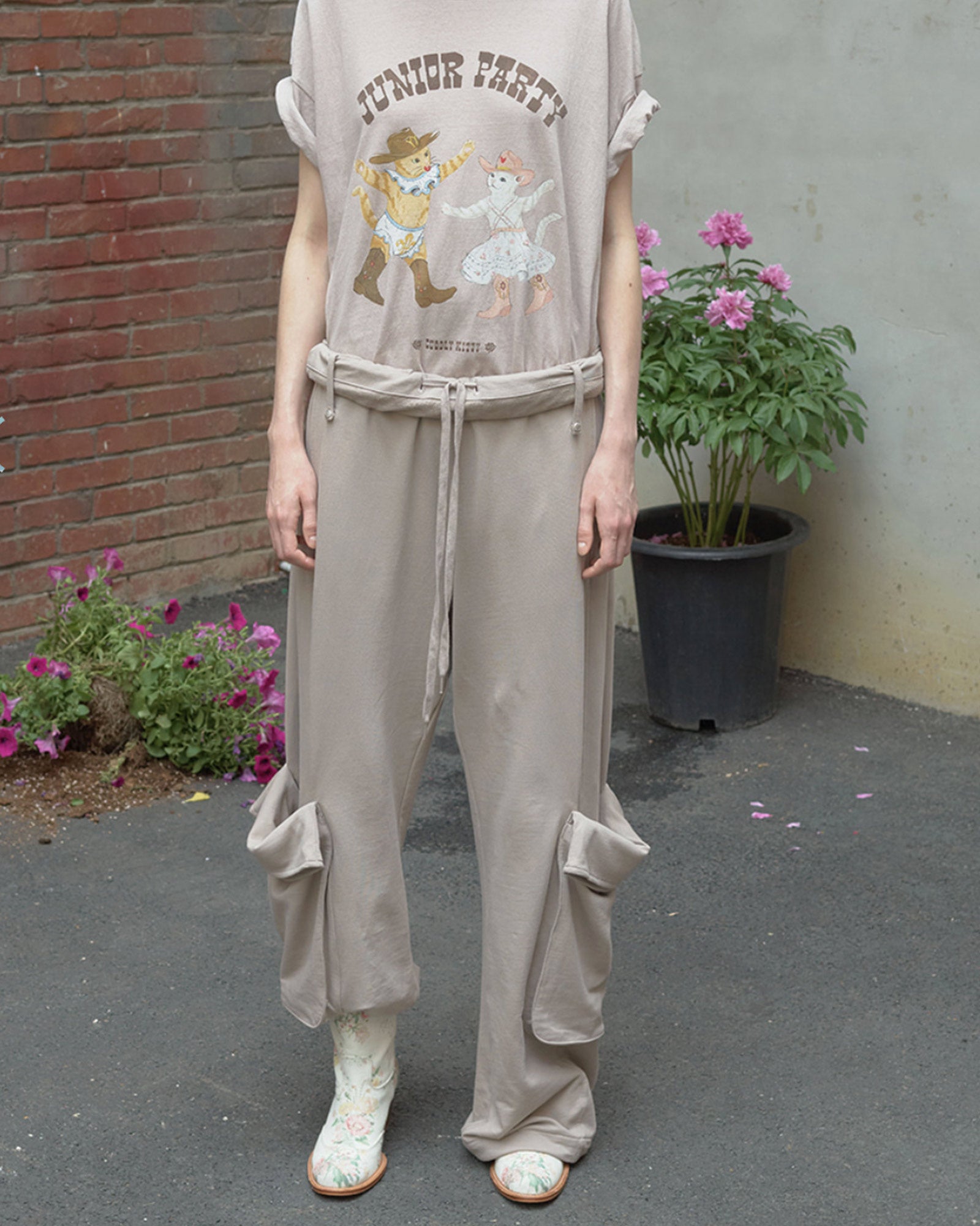 OPEN YY (オープン ワイワイ) SS26 ROLLED WAIST SWEAT CARGO PANTS