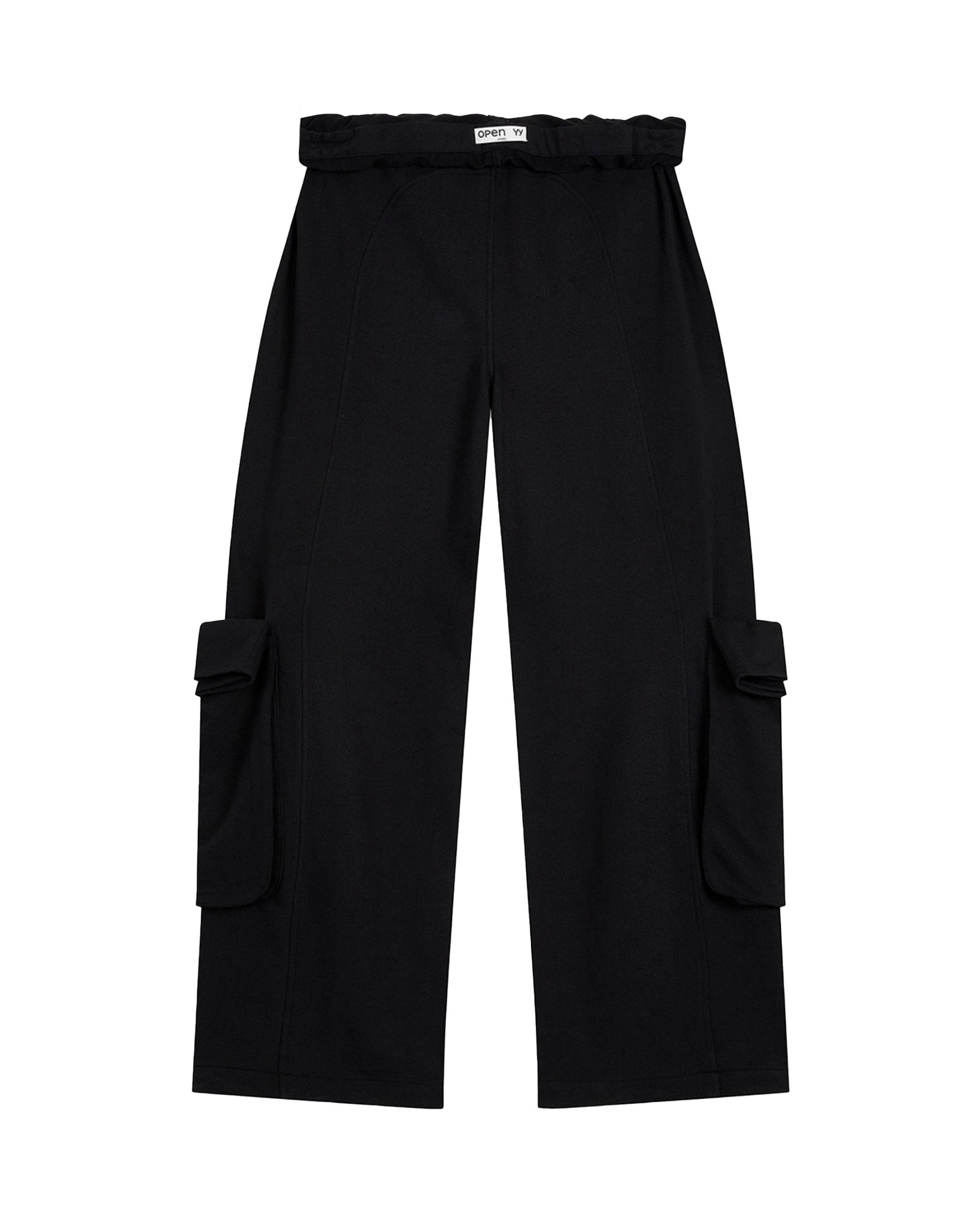 ROLLED WAIST SWEAT CARGO PANTS / BLACK