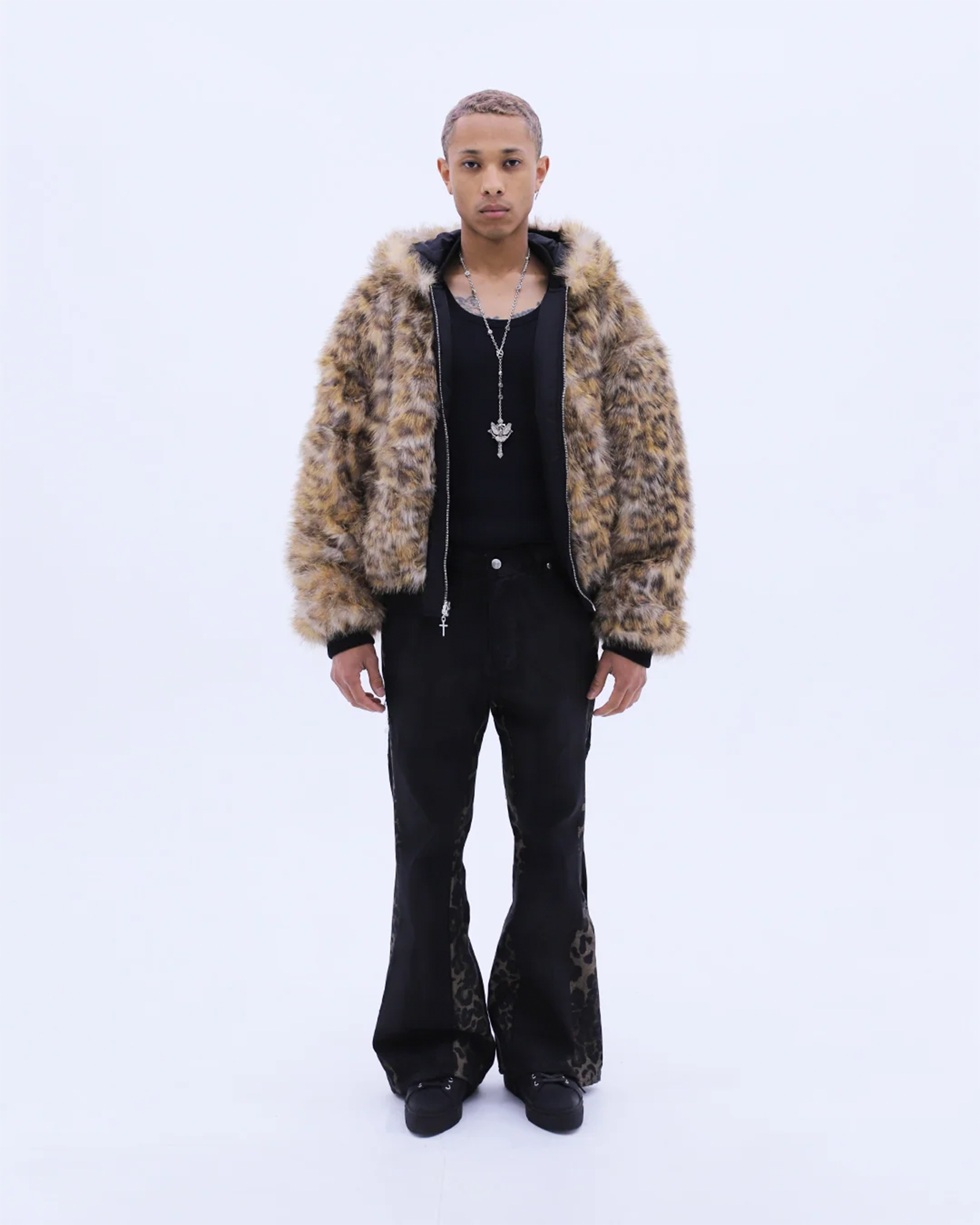 LAST NEST・ラストネスト - ジャケット REVERSIBLE LEOPARD FUR JACKET / BLACK