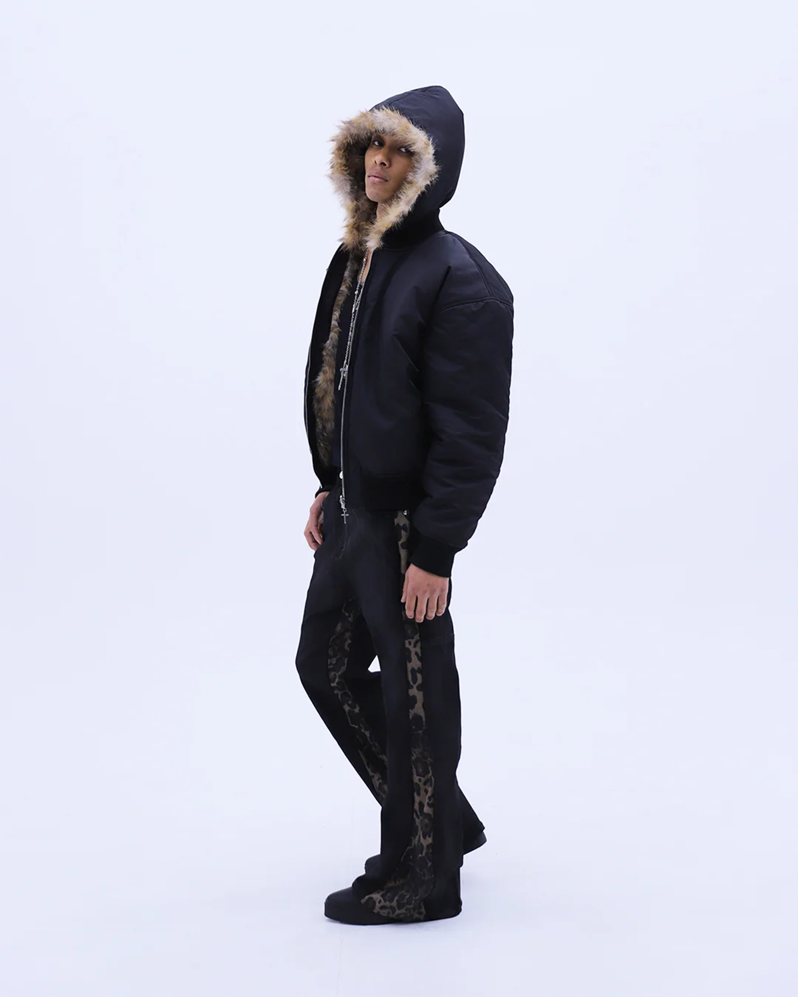 LAST NEST・ラストネスト - ジャケット REVERSIBLE LEOPARD FUR JACKET / BLACK