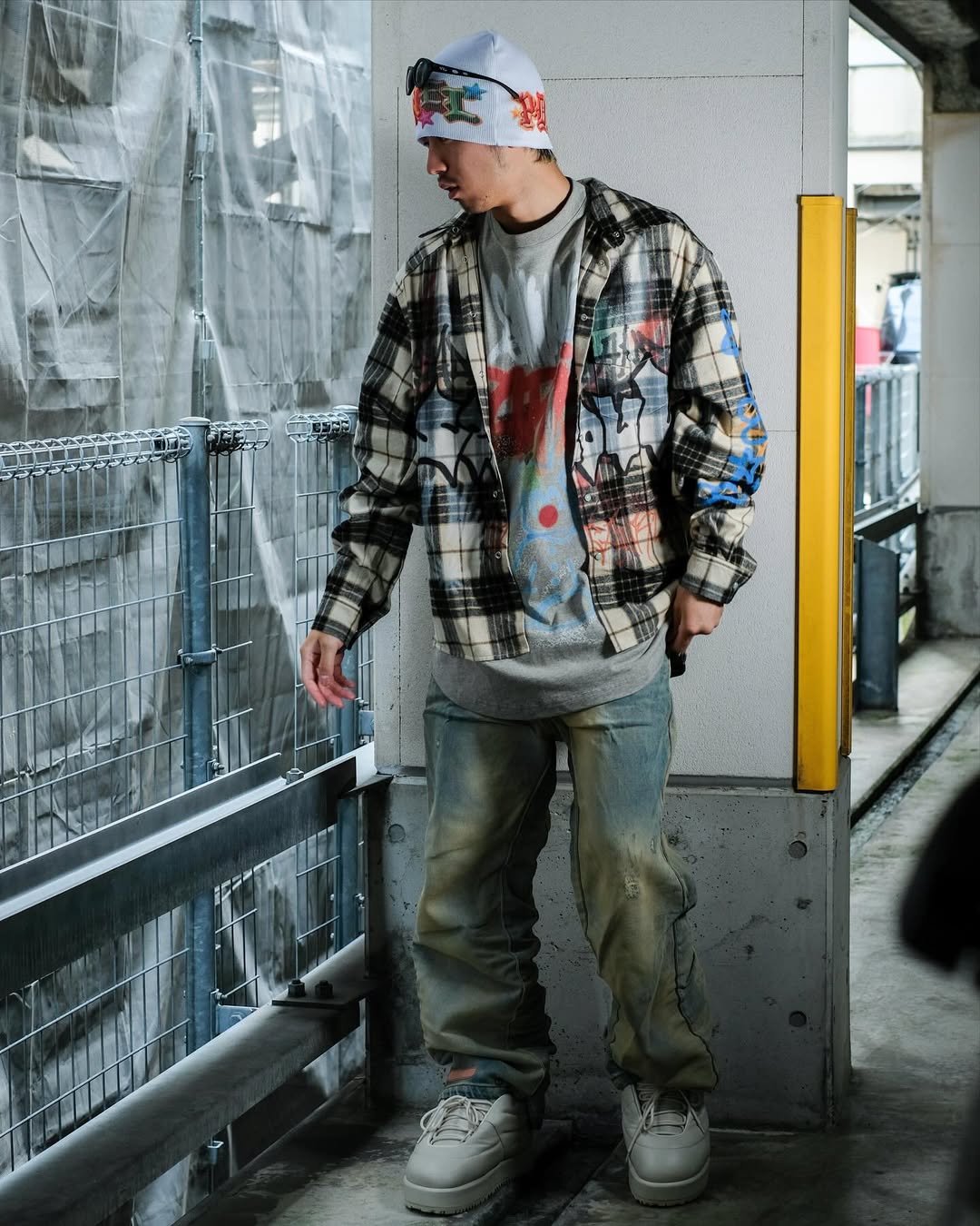 SANKUANZ・thank you -  BUMPY GRAFFITI LAYERED SWEAT / GREY