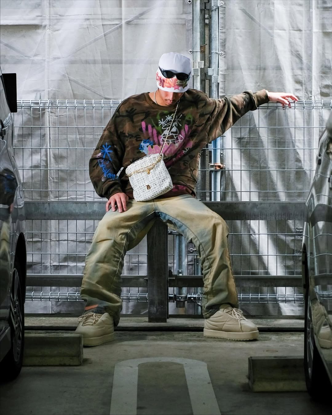 SANKUANZ・サンクアンズ - スウェット BUMPY GRAFFITI PRINT DOUBLE HEM CREWNECK SWEATSHIRT / CAMOUFLAGE