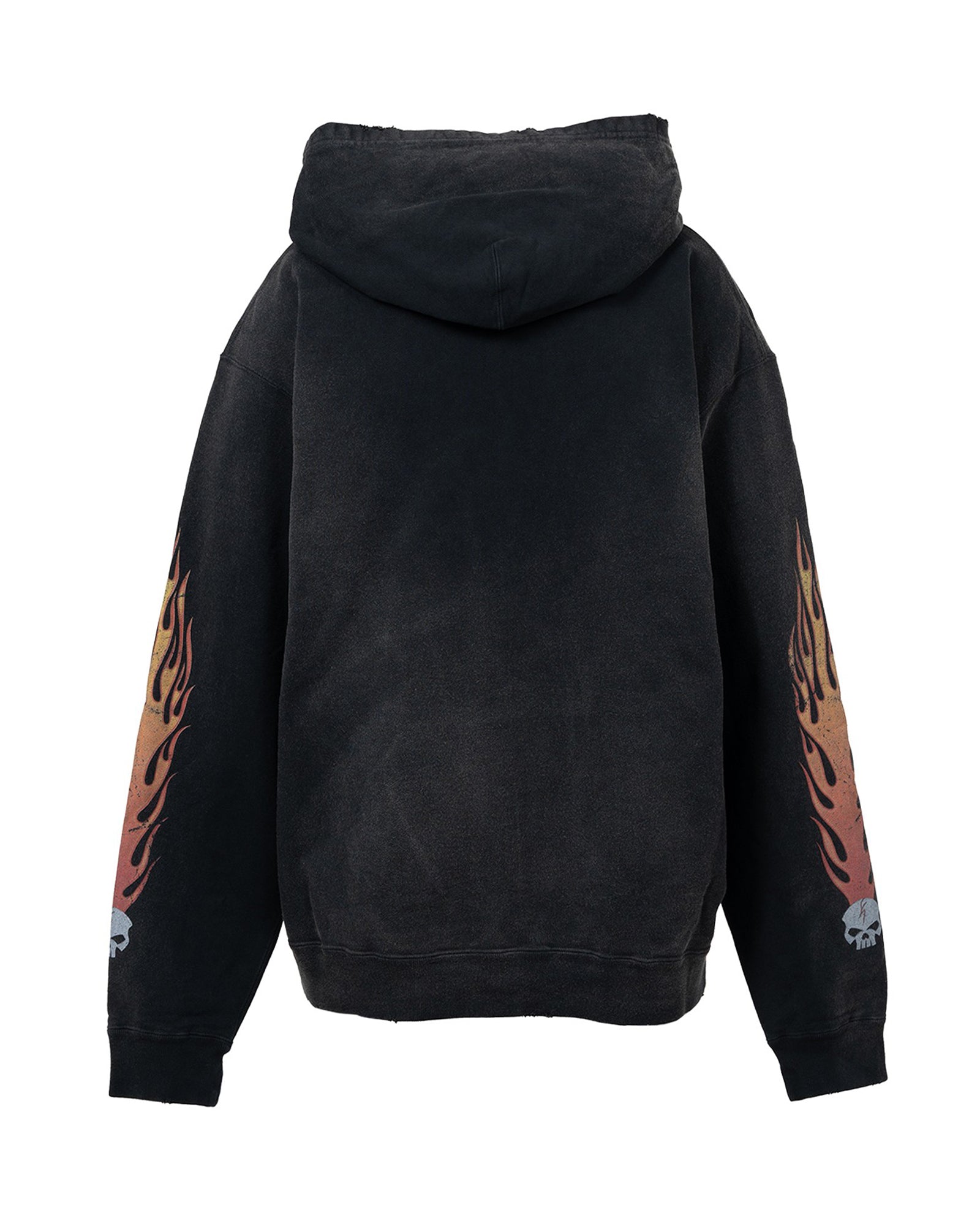 KAMIYA・Kamiya -  “SKULL FLAME” DISTRESSED ZIP HOODIE / BLACK