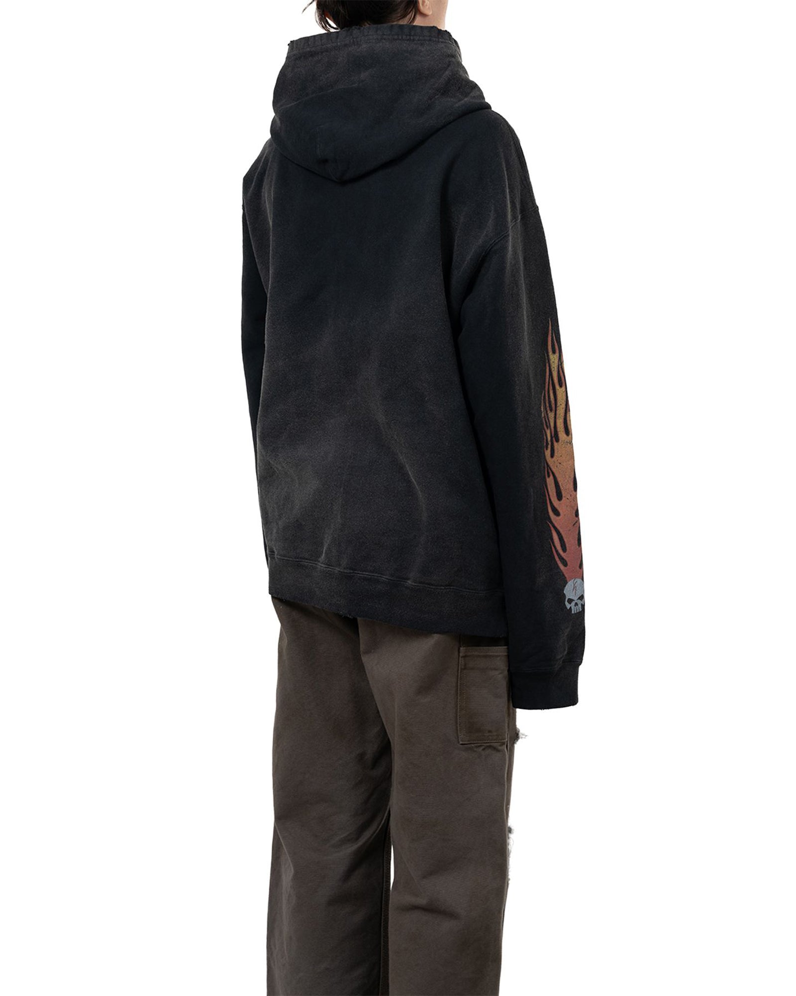 KAMIYA・Kamiya -  “SKULL FLAME” DISTRESSED ZIP HOODIE / BLACK