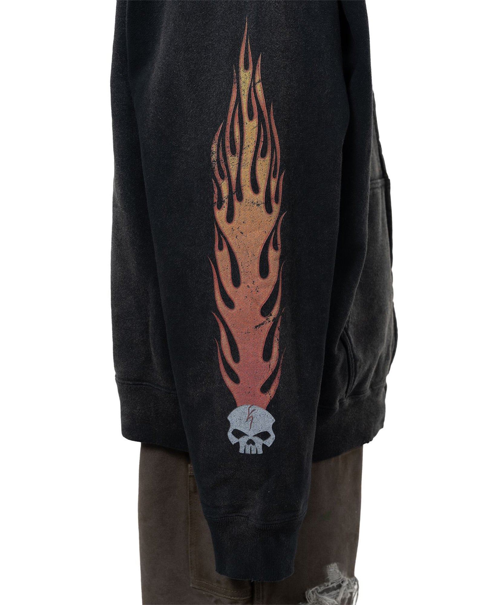 KAMIYA・Kamiya -  “SKULL FLAME” DISTRESSED ZIP HOODIE / BLACK