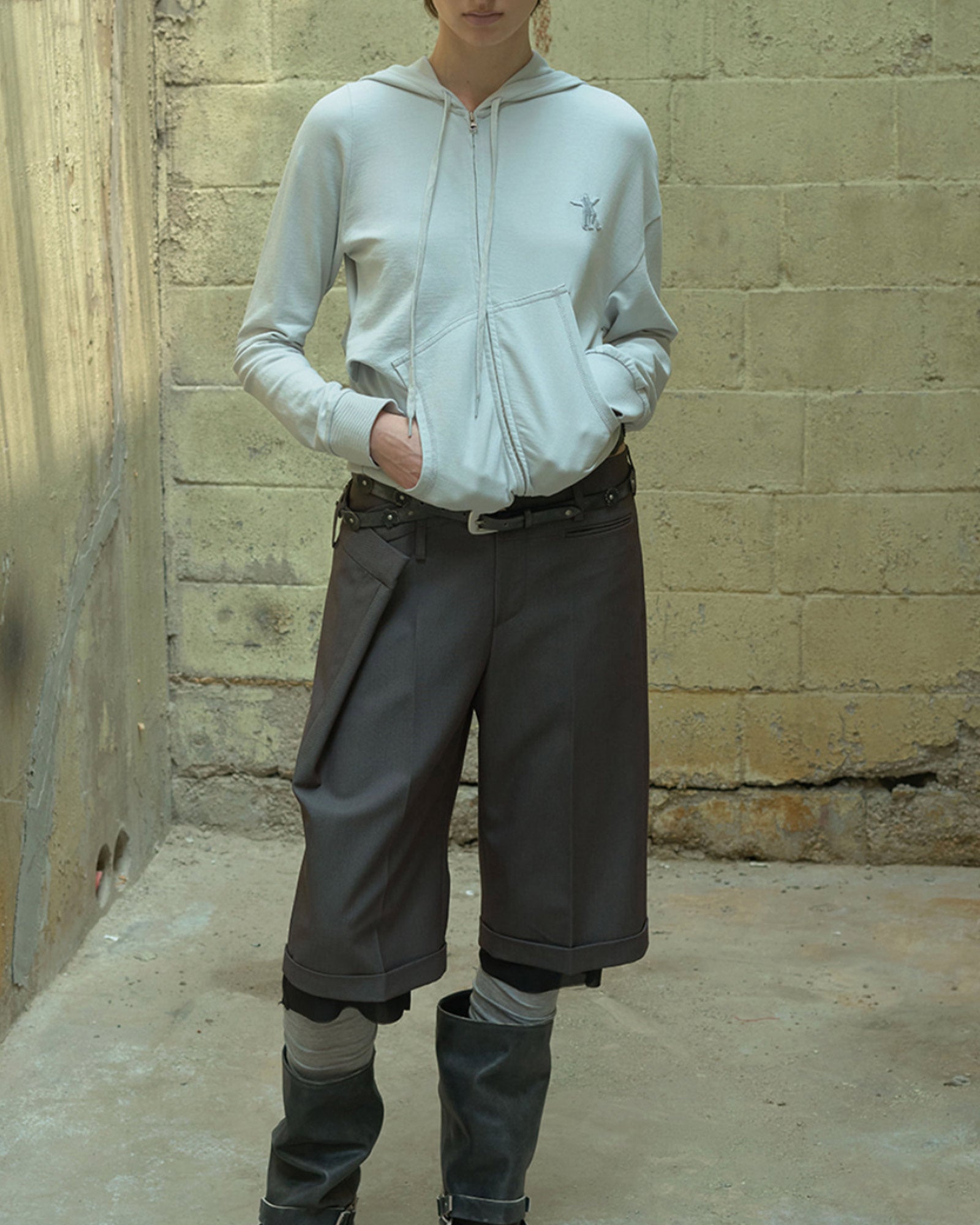 OPEN YY・オープン ワイワイ - パーカー・フーディ SLANT ZIP HOODIE / LIGHT GRAY