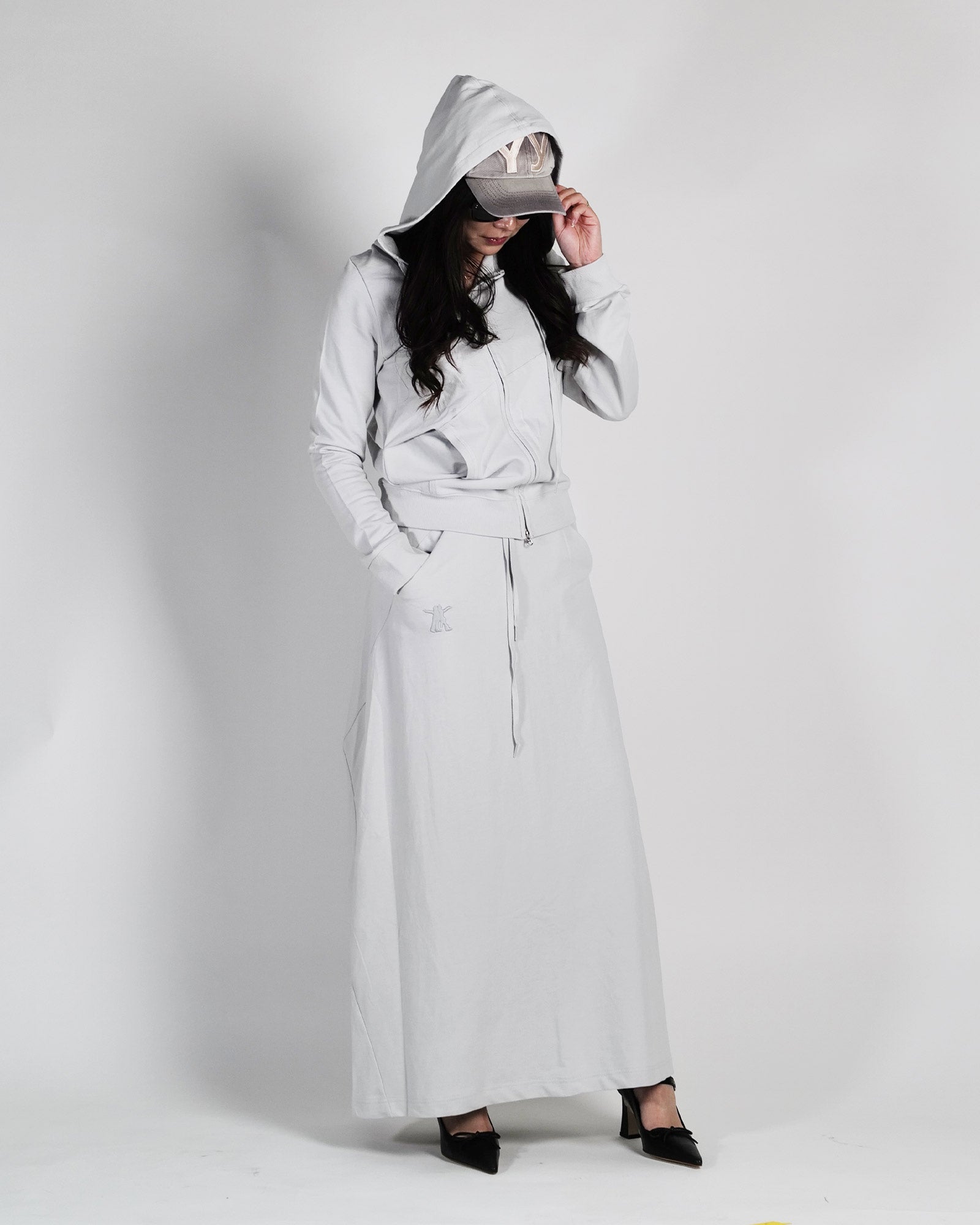 OPEN YY・オープン ワイワイ - スカート・ワンピース SLANT JERSEY SKIRT / LIGHT GRAY
