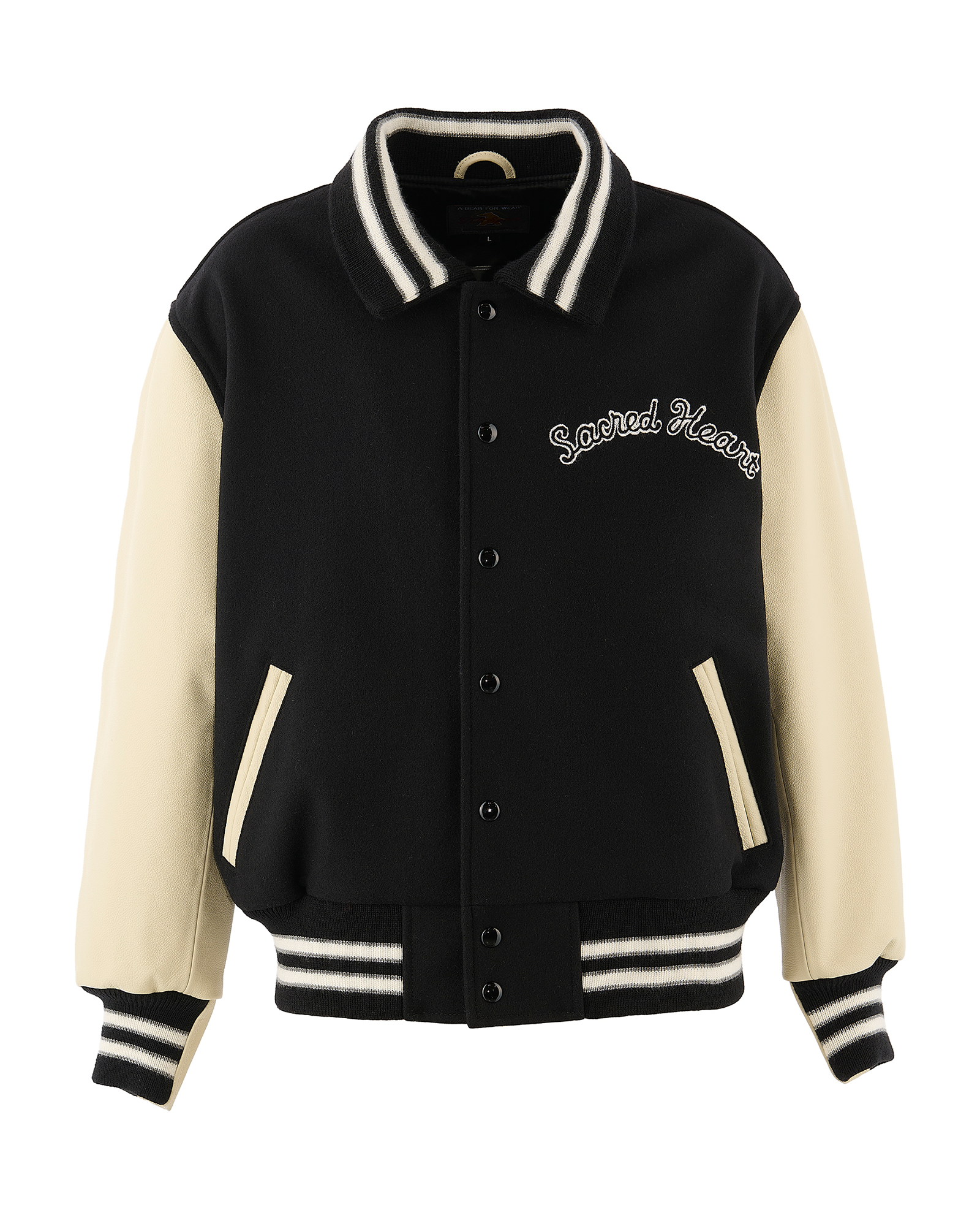 ©SAINT M××××××・セントマイケル - ジャケット GB_VARSITY JKT/SARED HEART / BLACK+WHITE