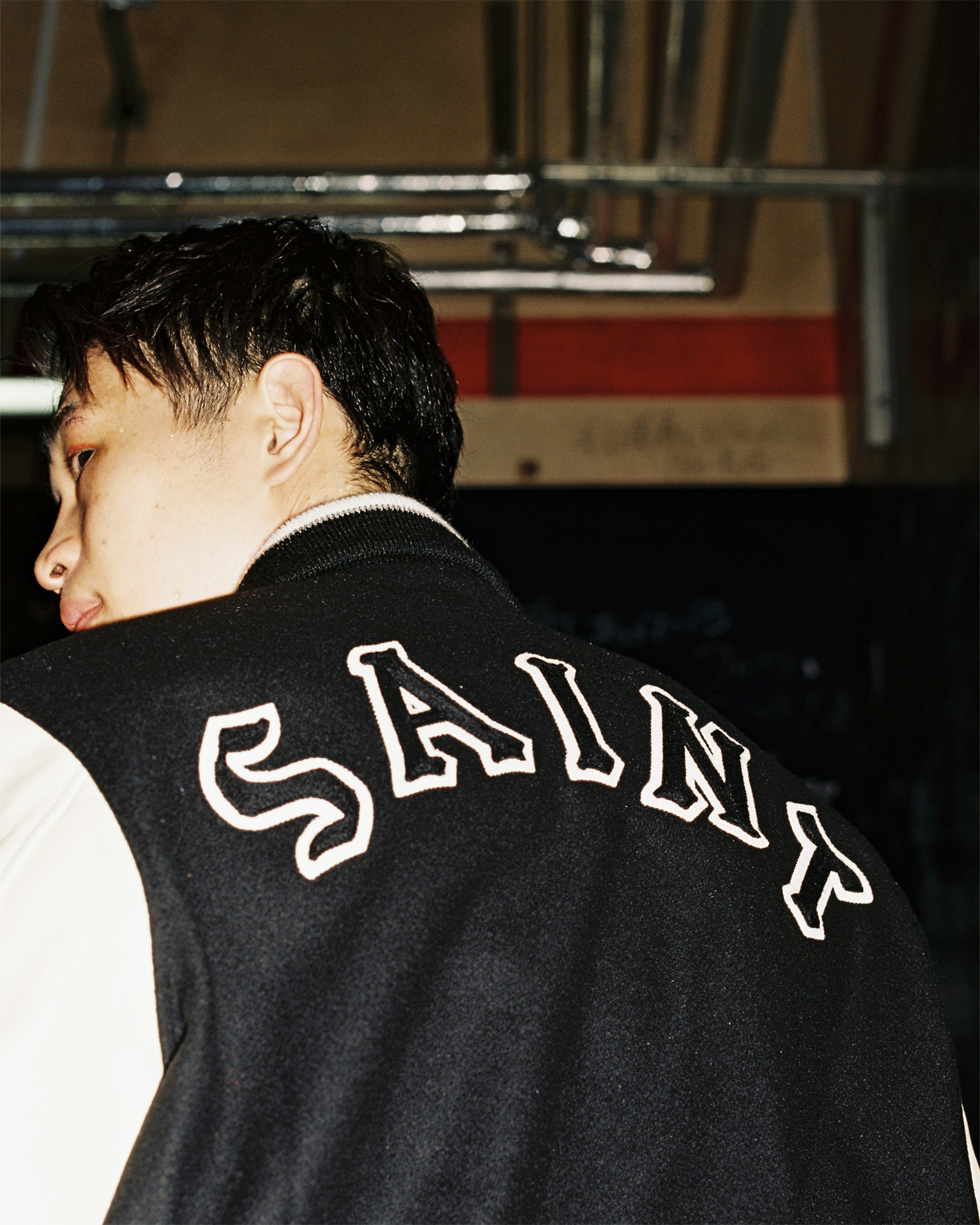 ©SAINT M××××××・セントマイケル - ジャケット GB_VARSITY JKT/SARED HEART / BLACK+WHITE