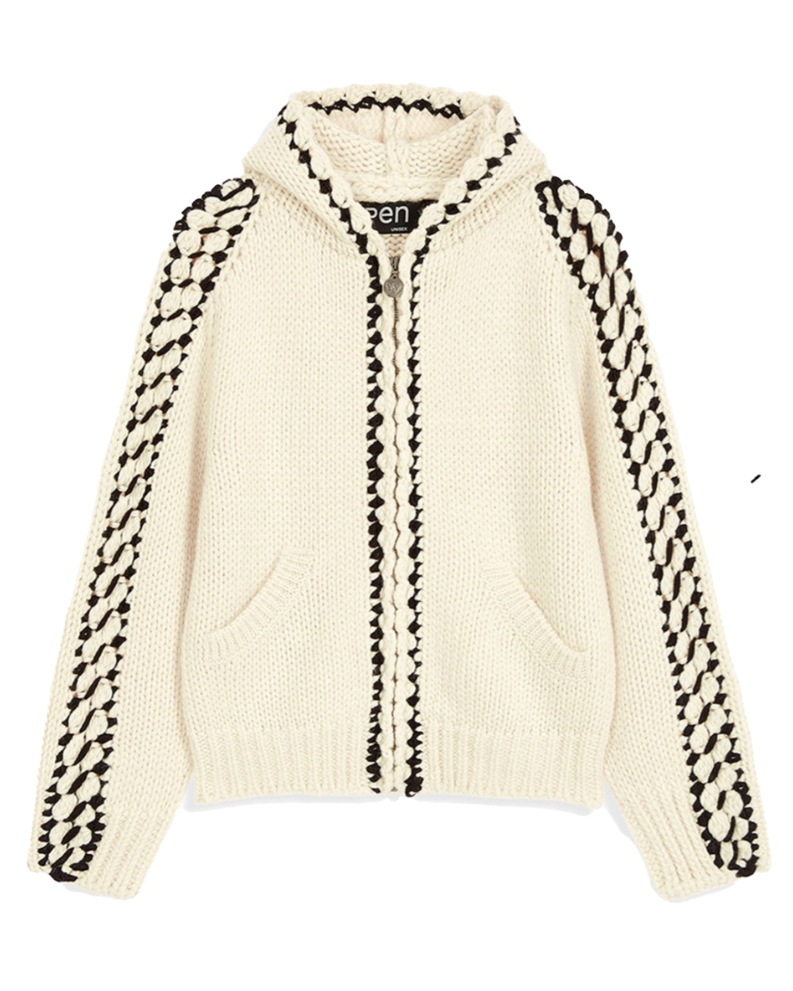 STITCH ZIP UP KNIT HOODIE / WHITE