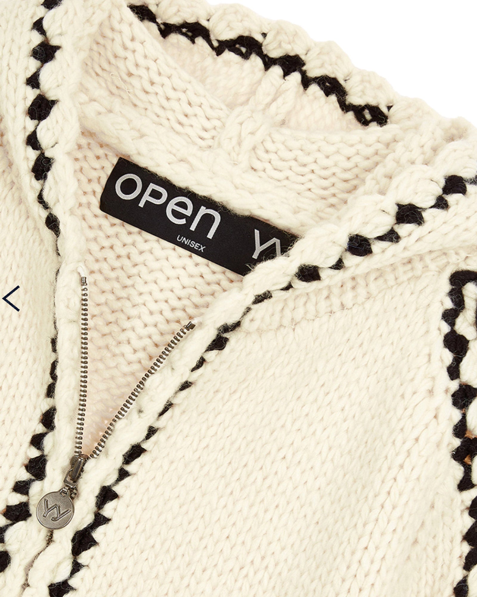 OPEN YY・オープン ワイワイ - ニット・セーター STITCH ZIP UP KNIT HOODIE / WHITE