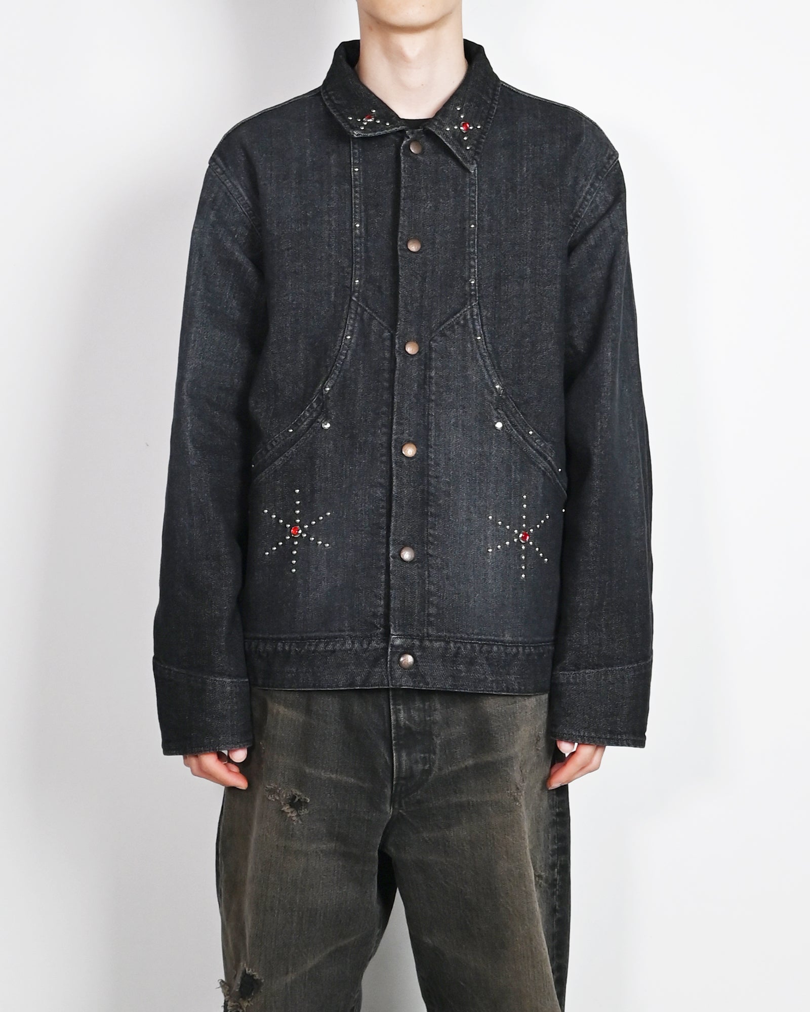 SWJP・エスダブリュージェーピー - デニムジャケット STUDS WORK JACKET / GREY