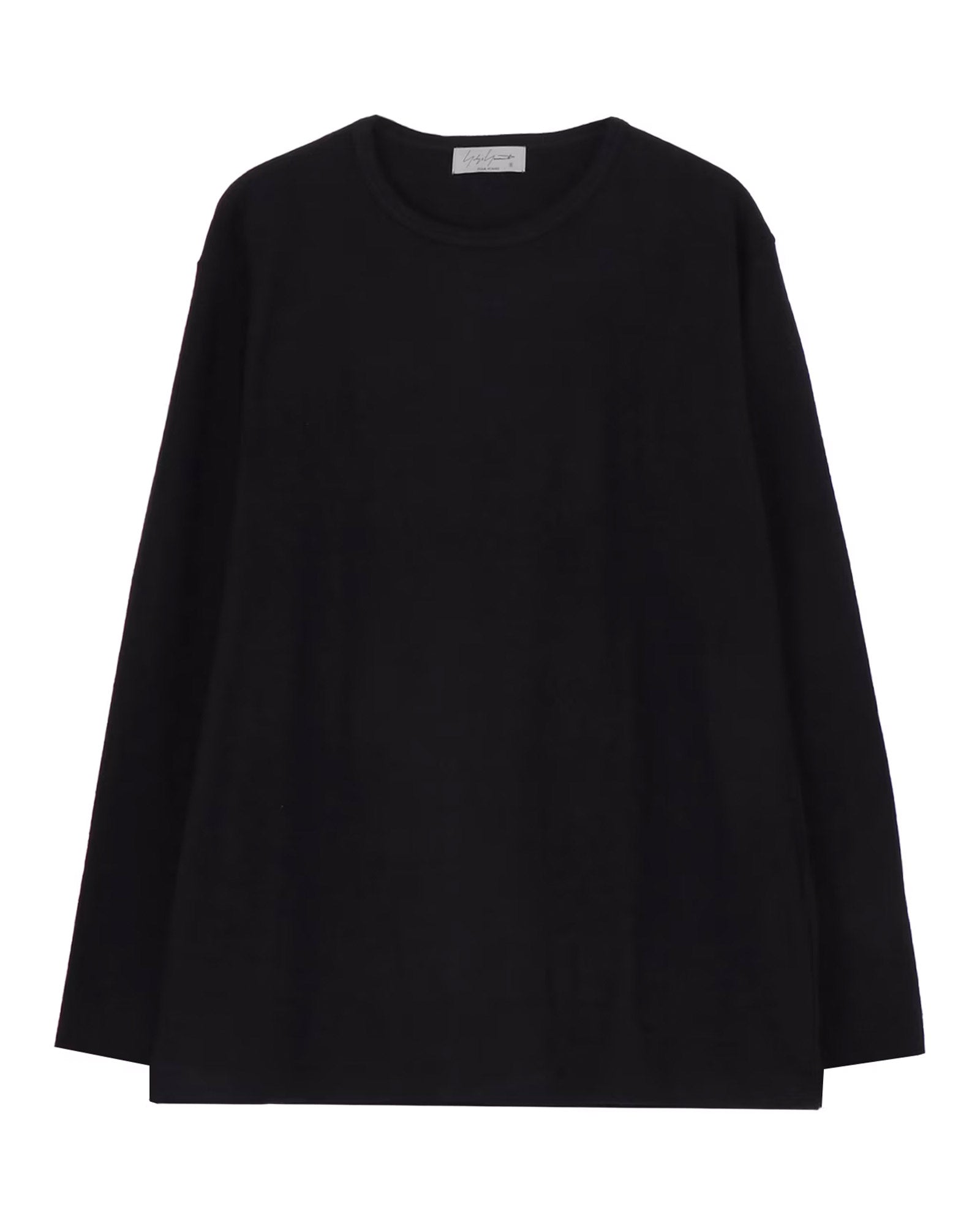 SUPER 120 WOOL SINGLE JERSEY ROUND NECK LS TEE  / BLACK