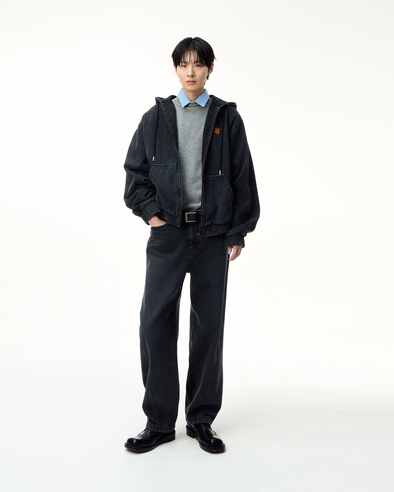 Ader Error・アーダーエラー - デニムジャケット SV TAG HOODED WORK JACKET / BLACK